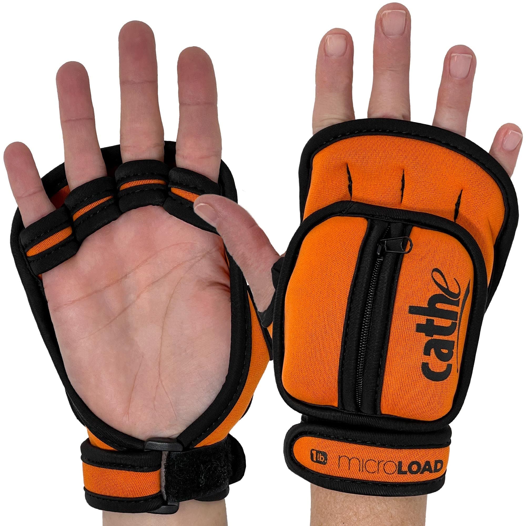 Cathe MicroLoad Adjustable Orange Weight Gloves with Removable Weights - Each 1lb Weighted Glove Contains Two 1/2 Pound Removable Weights