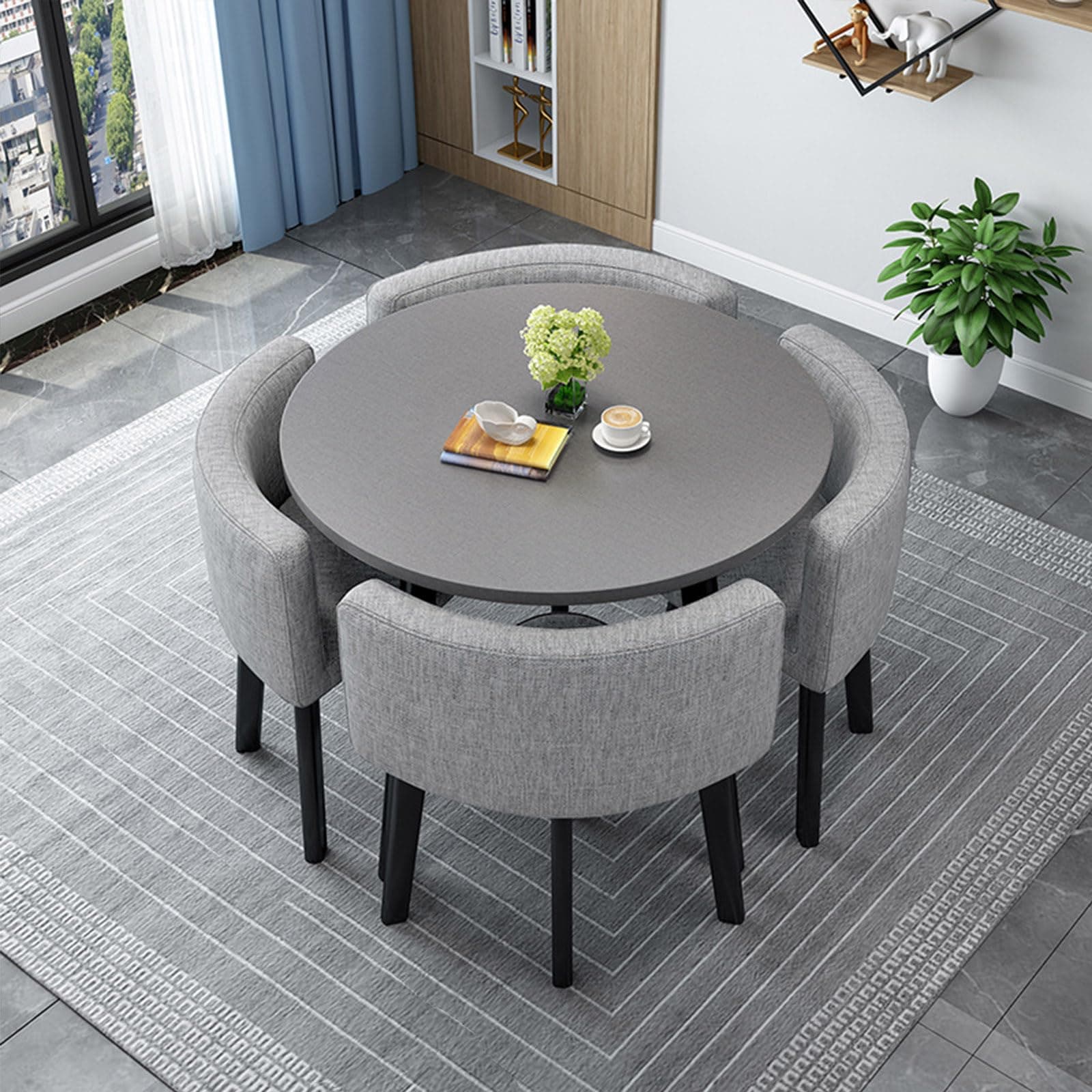 Round/Square Dining table Set with Chairs,Modern Conference Table and 4 Chairs Set,Reception Table and Chair Combination,Wooden Kitchen Table Set for 4 for Dining Room(80cm(31.5in),L)