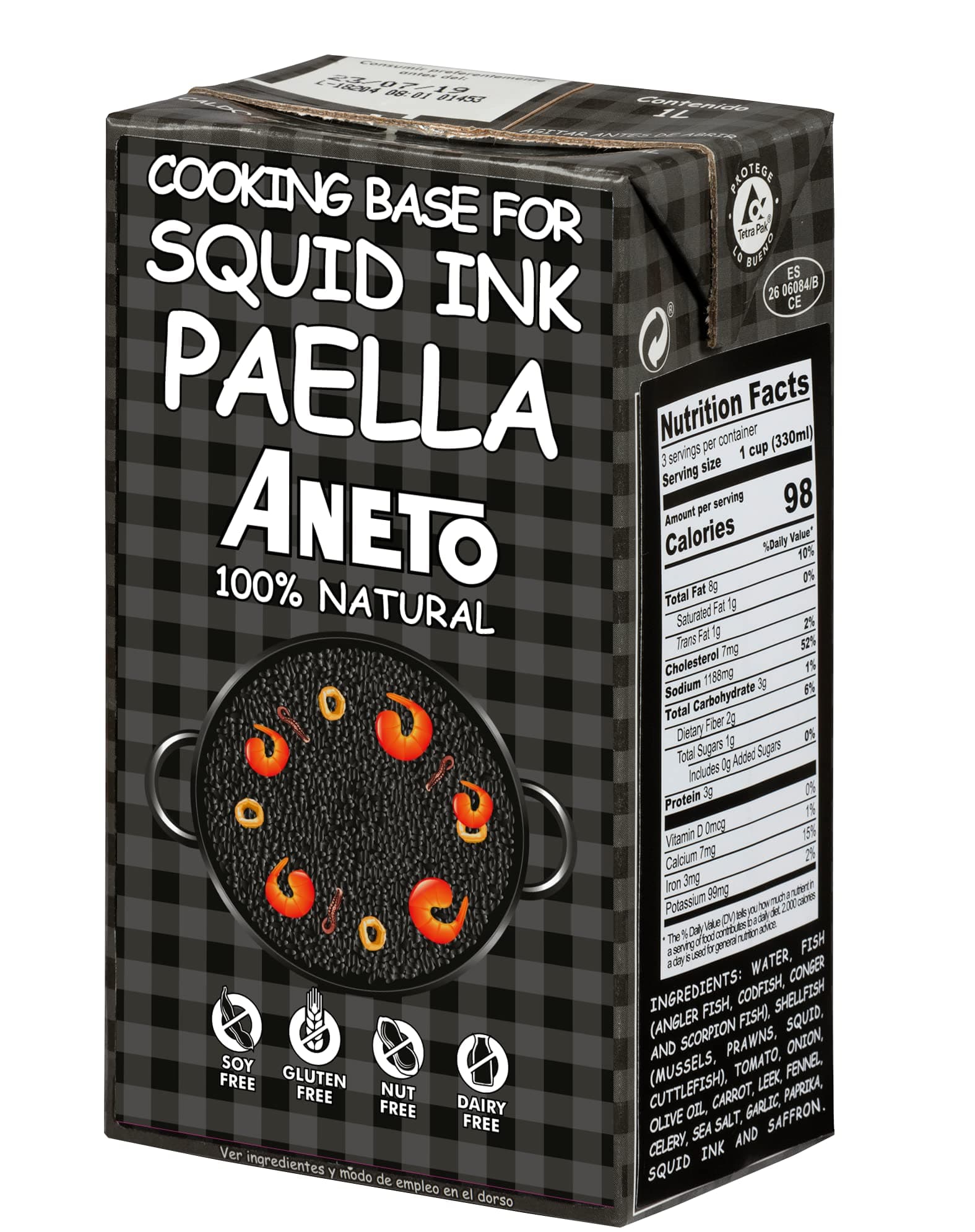 Aneto Squid Ink Paella Cooking Base Broth | 33.83 ounces (3 Pack)