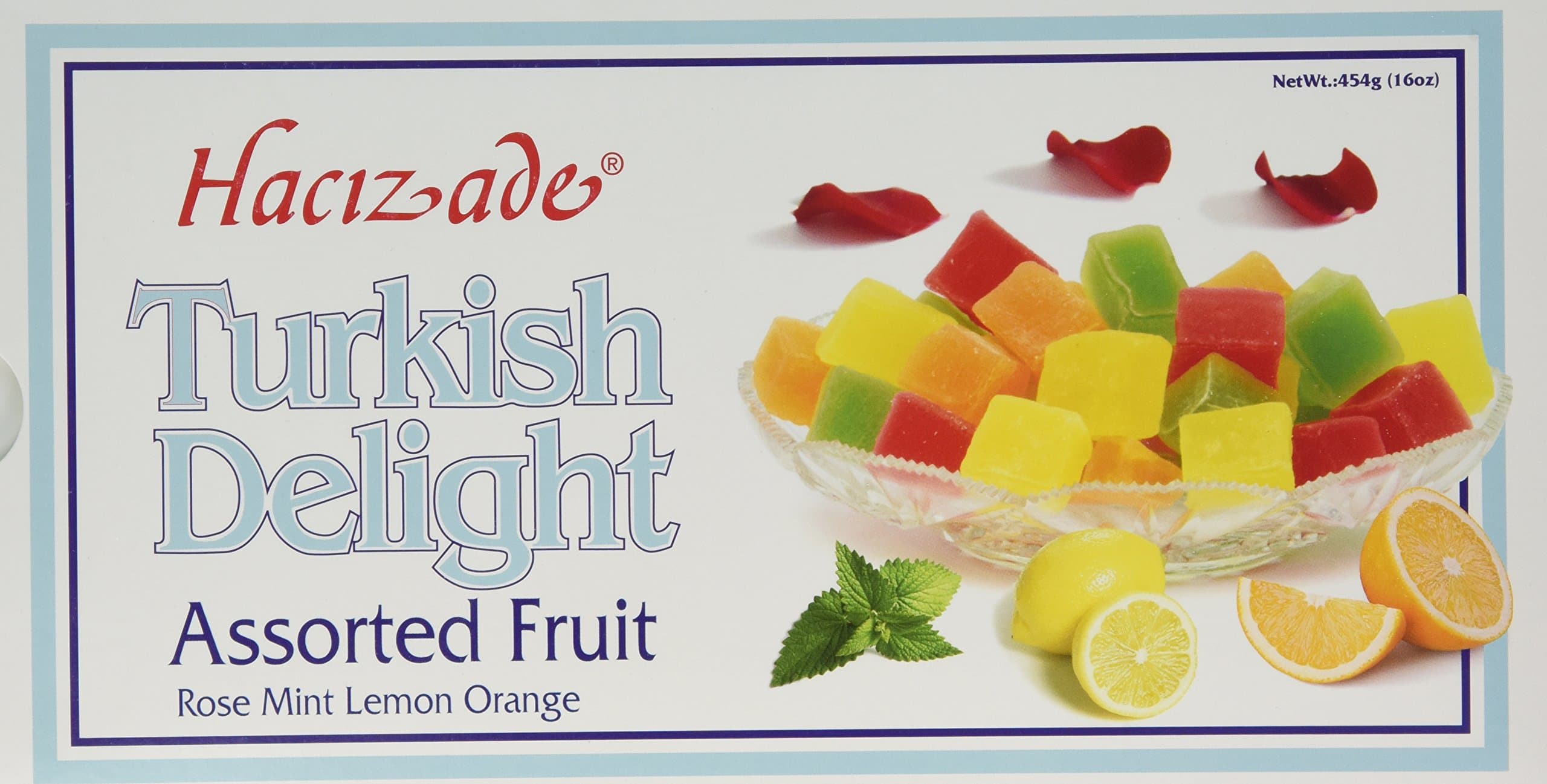 Hacizade Turkish Delight Assorted Fruit (Rose,Mint,Lemon,Orange) 16 oz