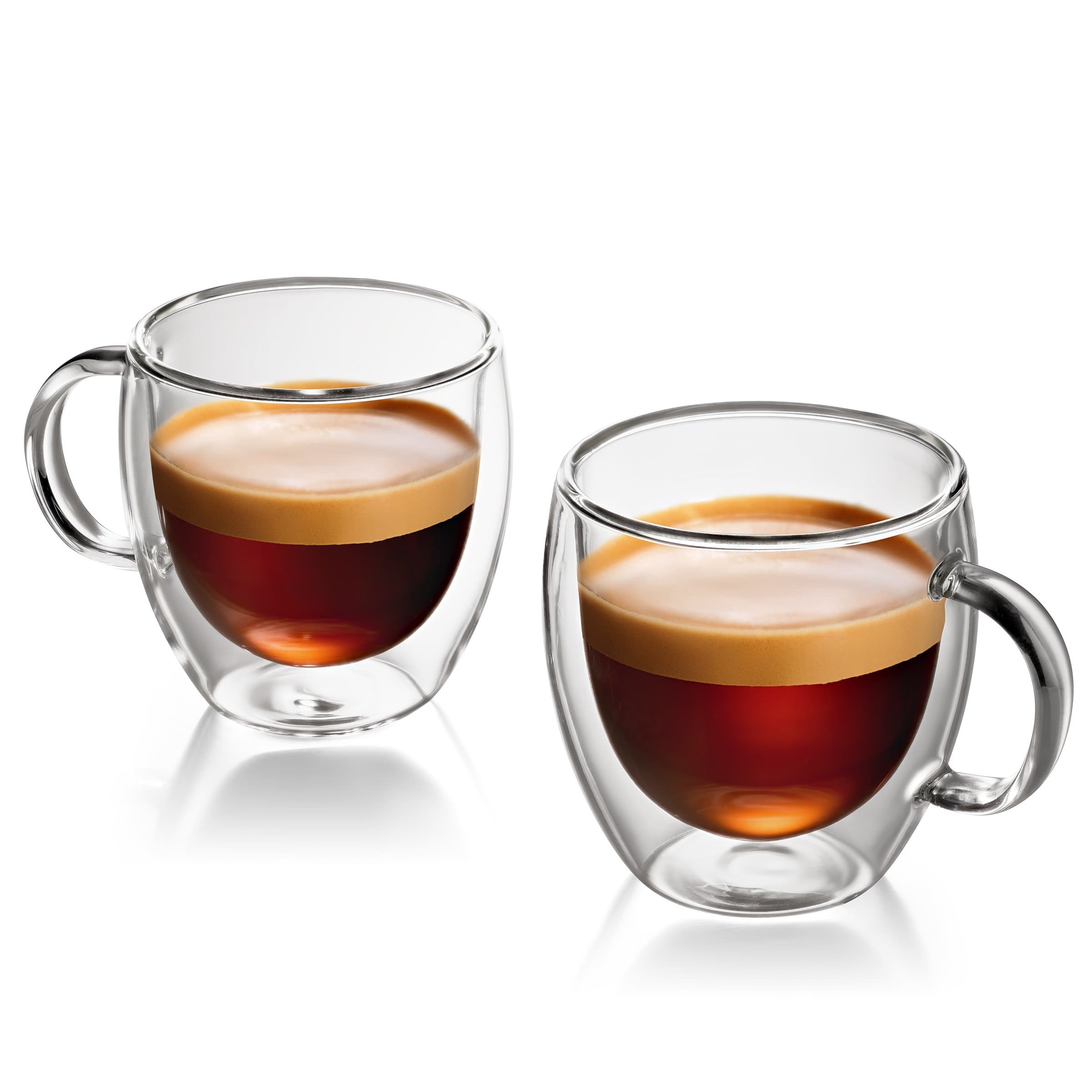 Espresso Cups Set Of 2 By Famaid: 5.4oz Coffee Mugs, Handmade With Clear And Smooth Glass, Double Walled For Insulation And Comfortable Grip, Stylish Design, Demitasse Cups For Cappuccino And Latte