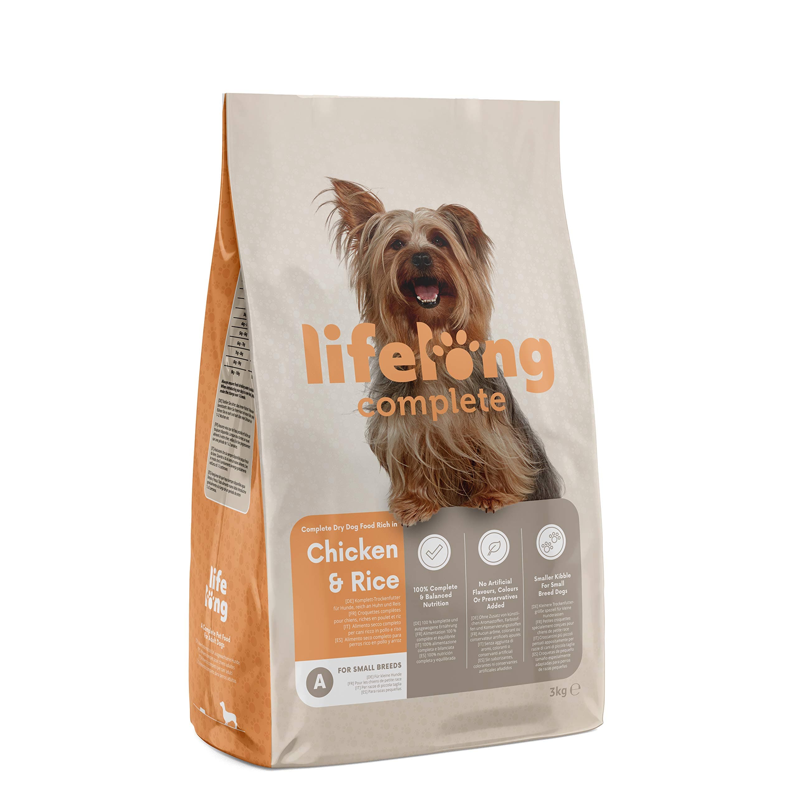 Amazon Brand - Lifelong - Complete Dry Dog Food Rich in Chicken and Rice for Small Breeds 3kgx3