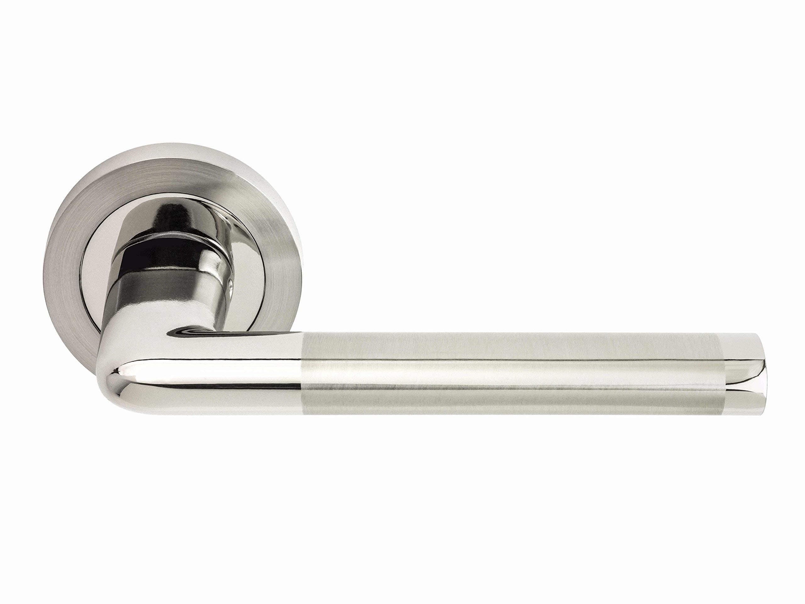 Edwin Lever on Rose Door Handle - Dual Finish - Polished and Satin Nickel - 1 Pair - Fixings Included - Interior Use