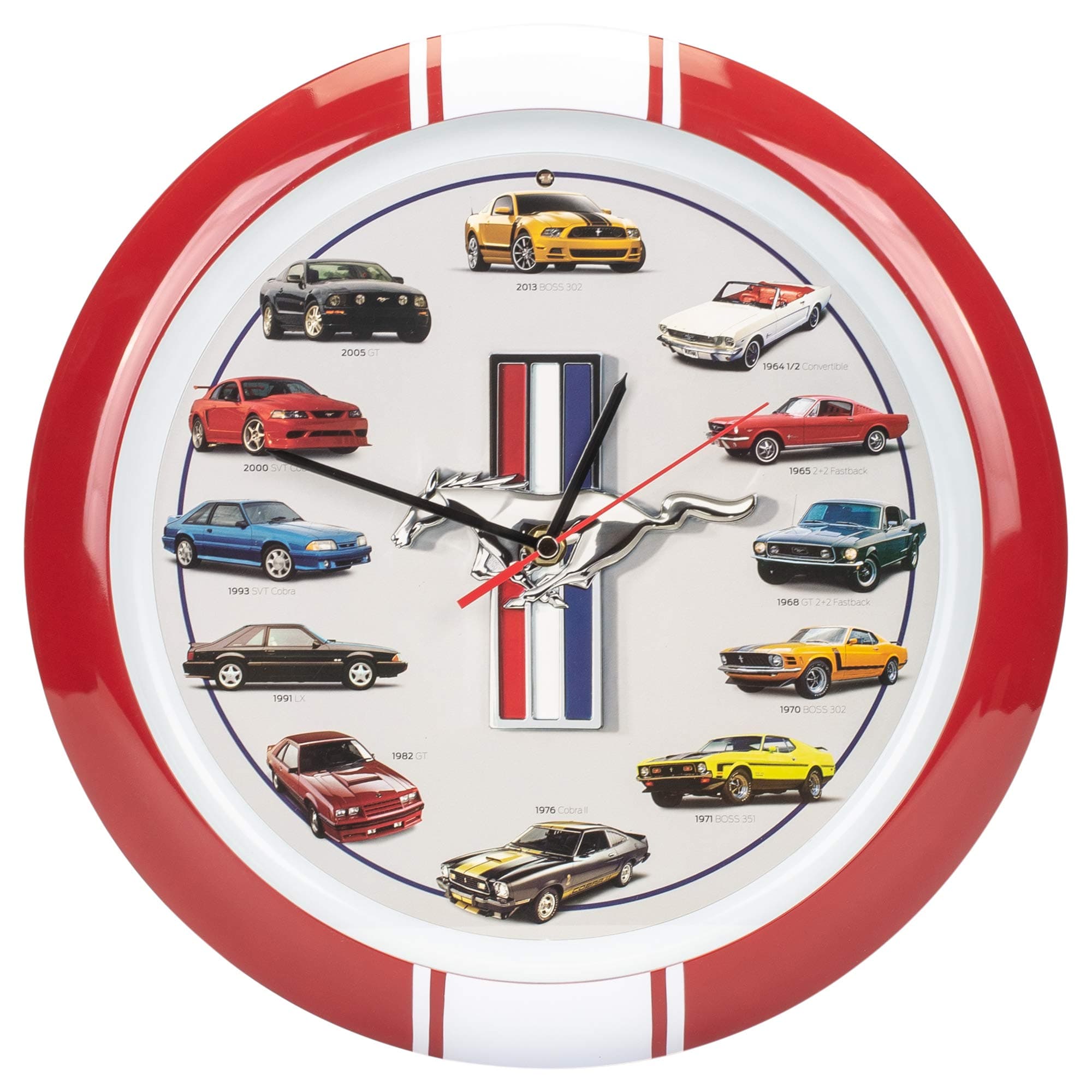 History of Mustang Sound Wall Clock, 13 Inch Red
