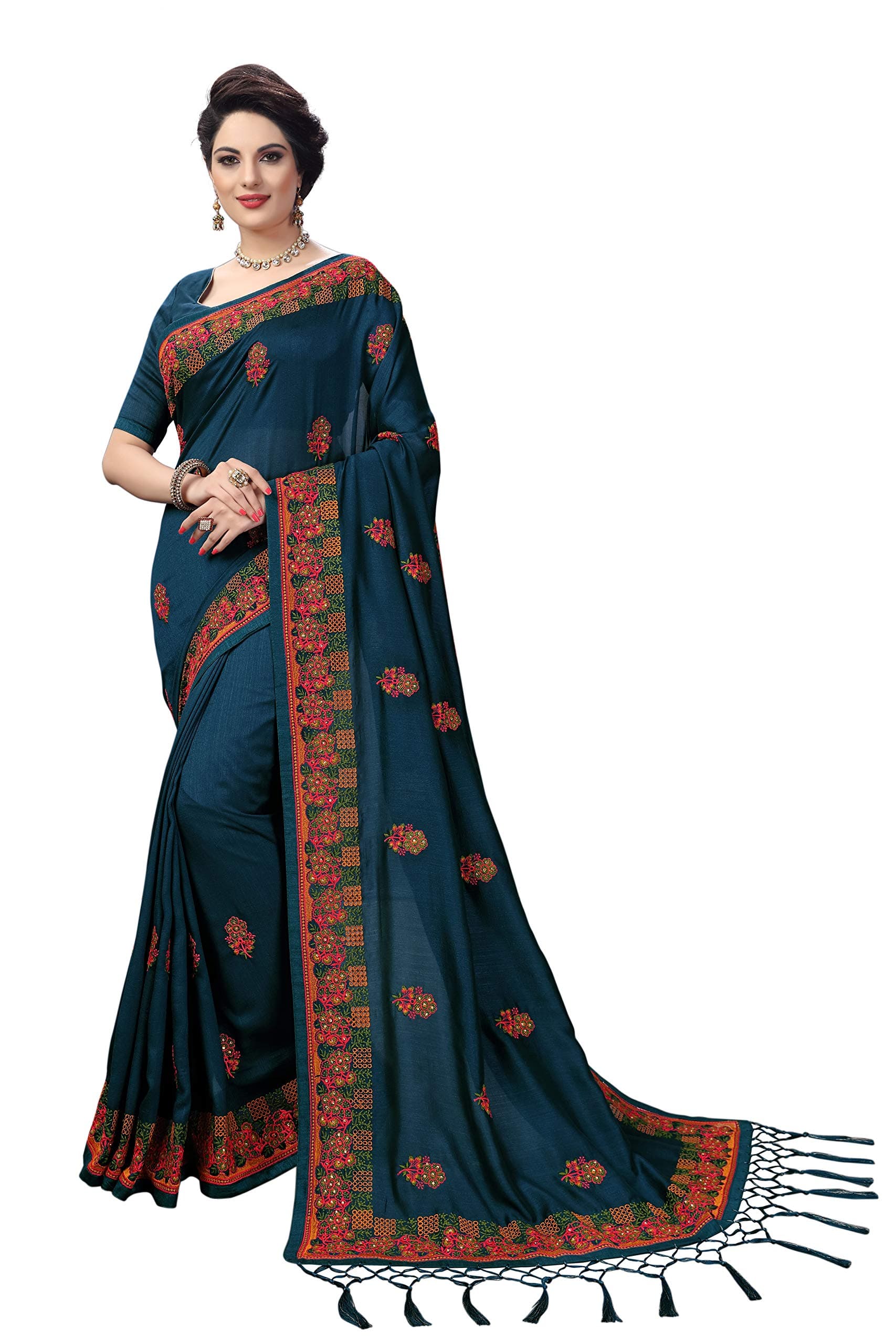 Fabric Embroidery Work Saree