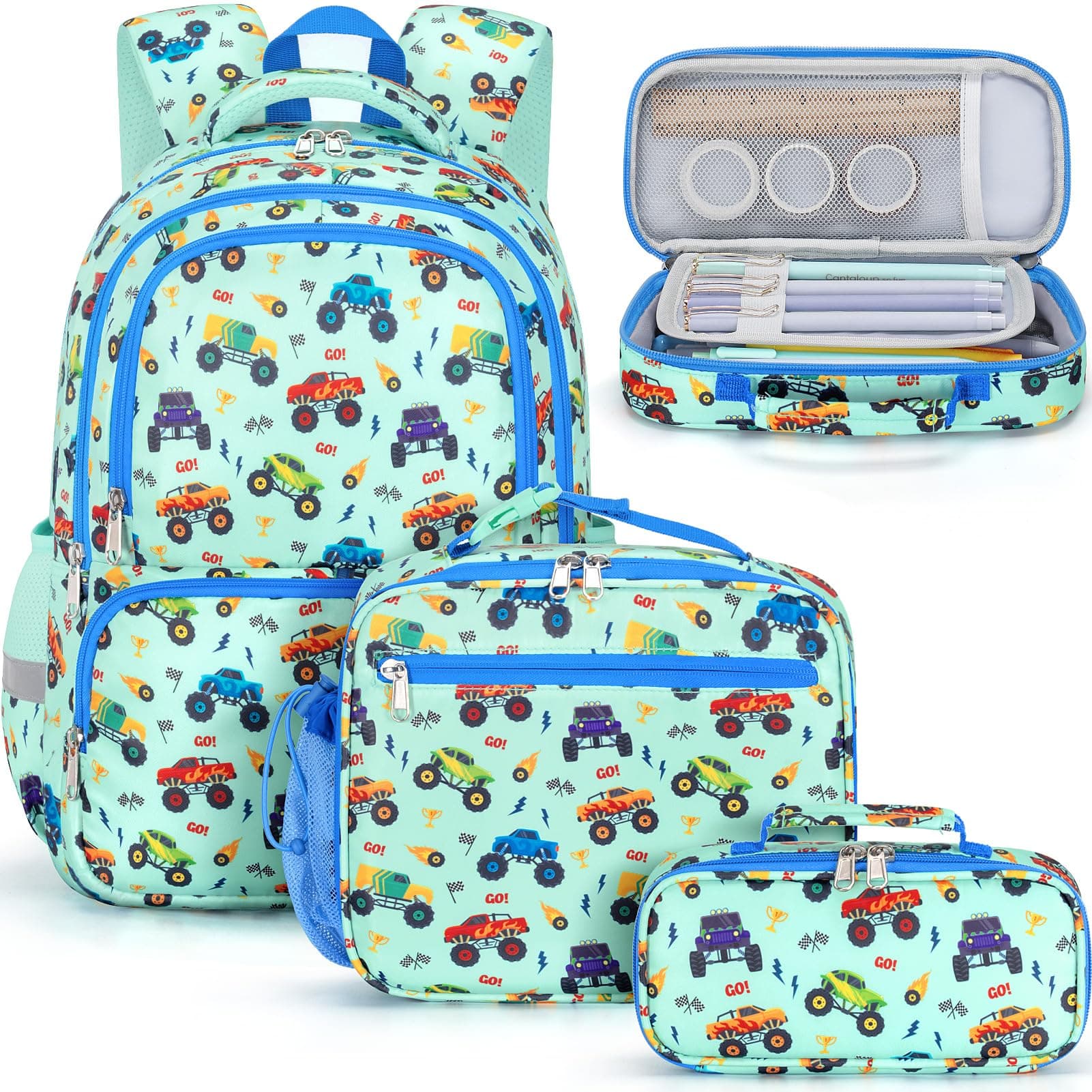 Fimibuke Kids Backpack for School Boys Girls - 3PCS Waterproof Toddler School Bag with Lunch Box & Pencil Case for Ages 3-12