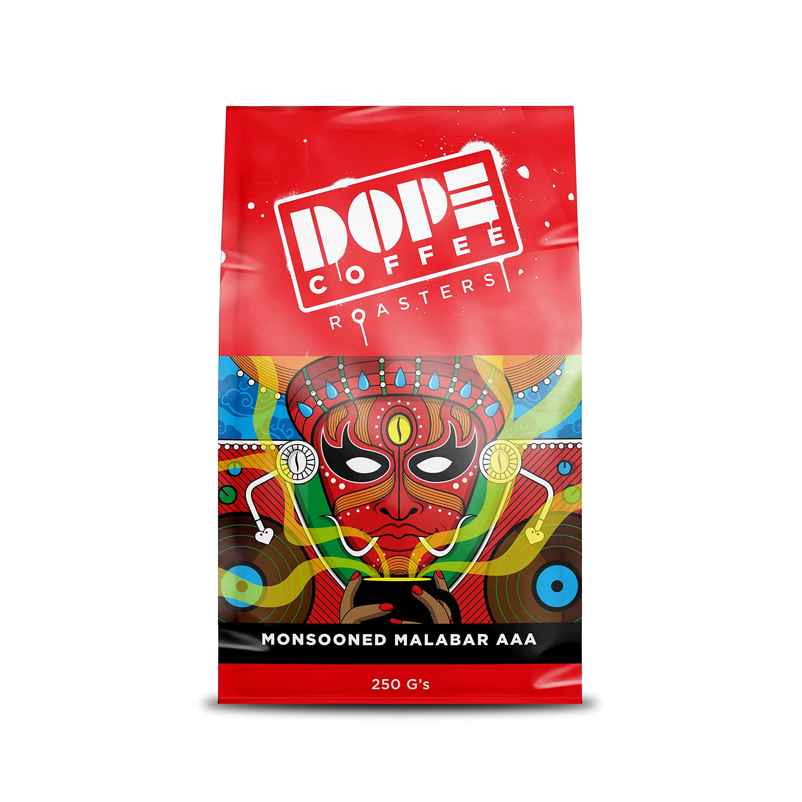 Dope Coffee Roasters Freshly Roasted Coffee, Monsooned Malabar AAA (Whole Beans), 250 Gm (Pack of 1)