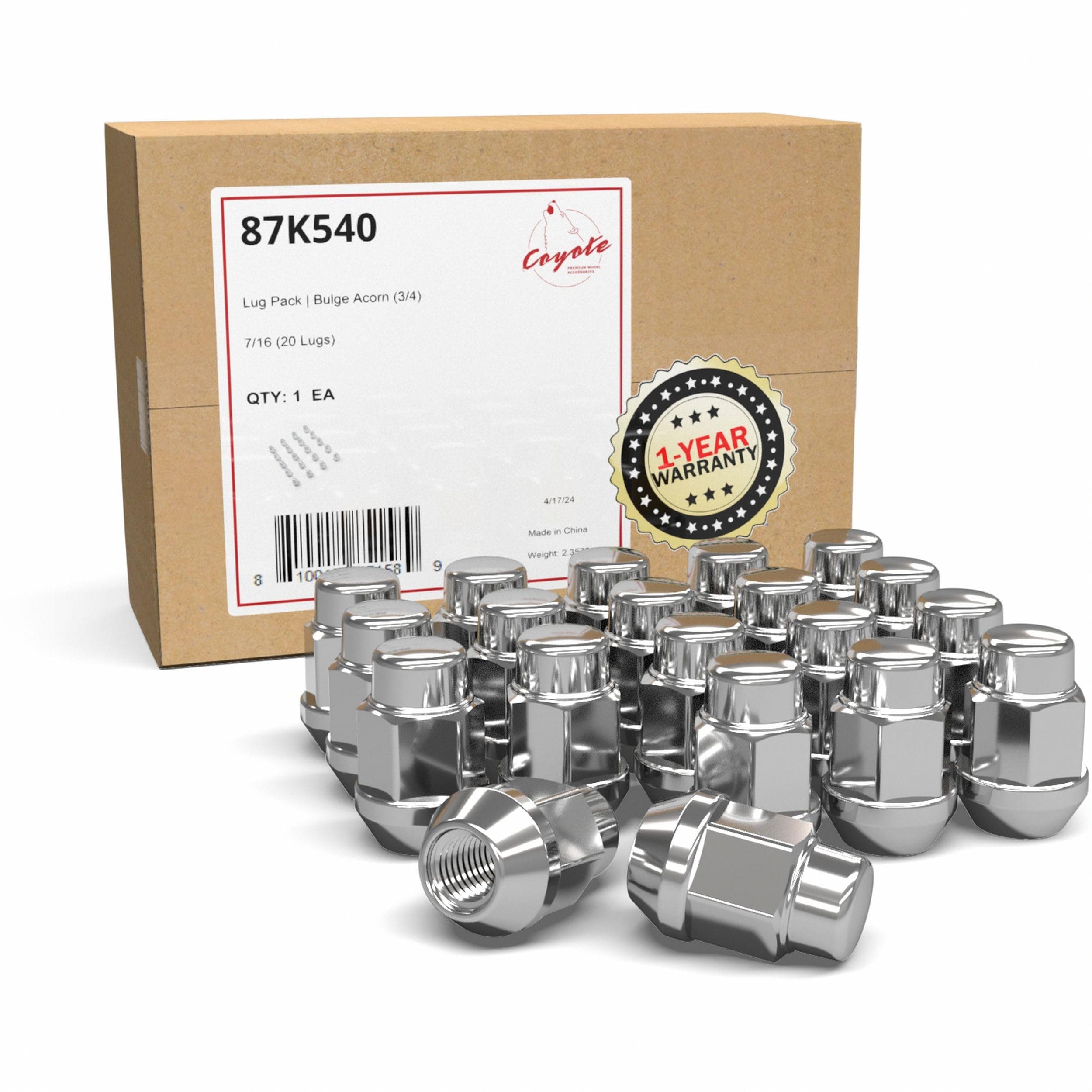 Sponsored Ad - Wheel Accessories Parts 20 Pcs 7/16"-20 Thread Bulge Acorn 35mm 1.38" Long Lug Nuts Chrome 3/4" 19mm Hex Fits Many Classic Chevrolet, Buick, GMC, Pontiac Vehicles