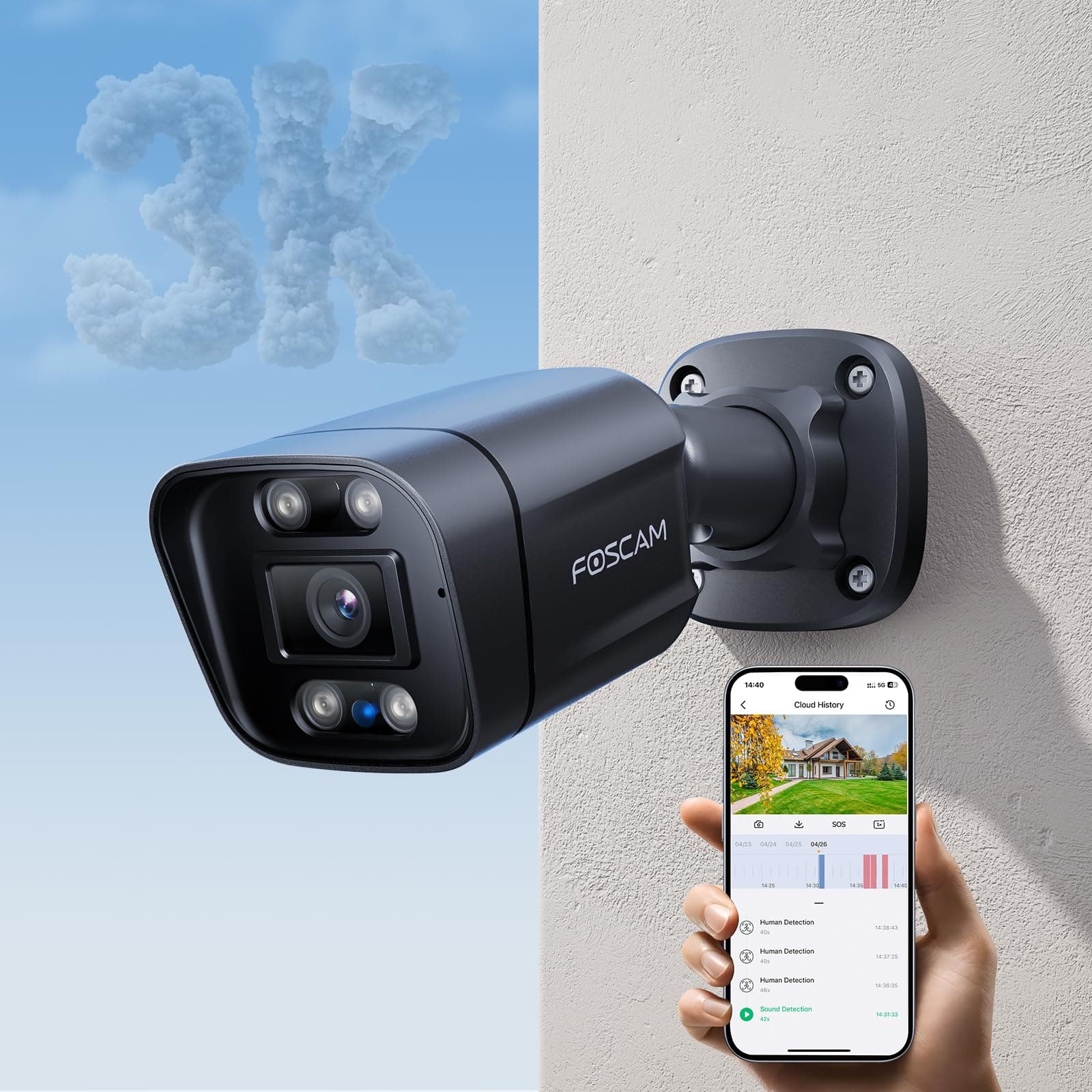 3K 5MP Outdoor Security IP POE Camera, V5EP Home Security Surveillance Camera with AI Detect Human/Vehicle,66ft Color Night Vision,2-Way Audio,Motion Alert,Spotlight & Siren Alarm,120° FoV,IP66