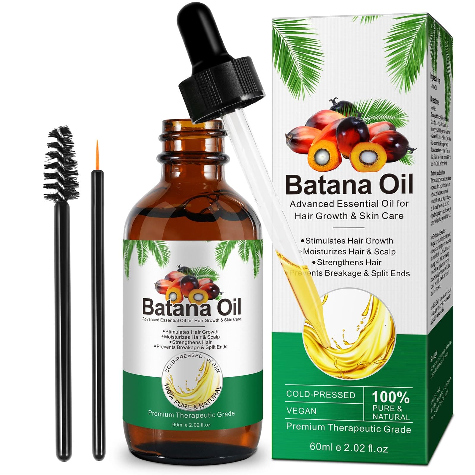 Batana Oil for Hair Growth 60ml, 100 Percent Pure Batana Essential Oil for Skin Care, Promotes Hair Growth, Nourishes Scalp, Prevents Hair Loss & Breakage