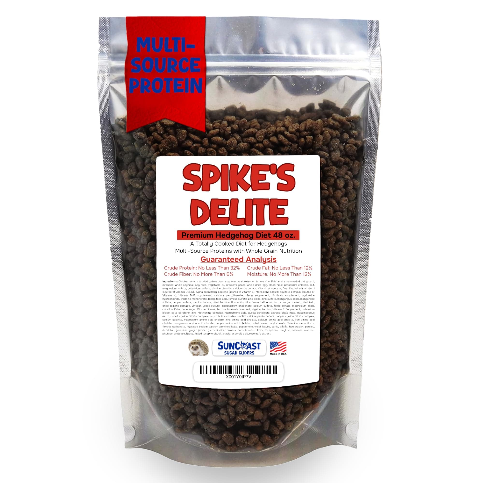 Spike's Delite Premium Hedgehog Diet Food - High Energy Protein, Vitamins & Minerals, Natural Cooked Kibble, Complete Nutrition for Baby, Growing & Breeding Hedgehogs - 3 lbs