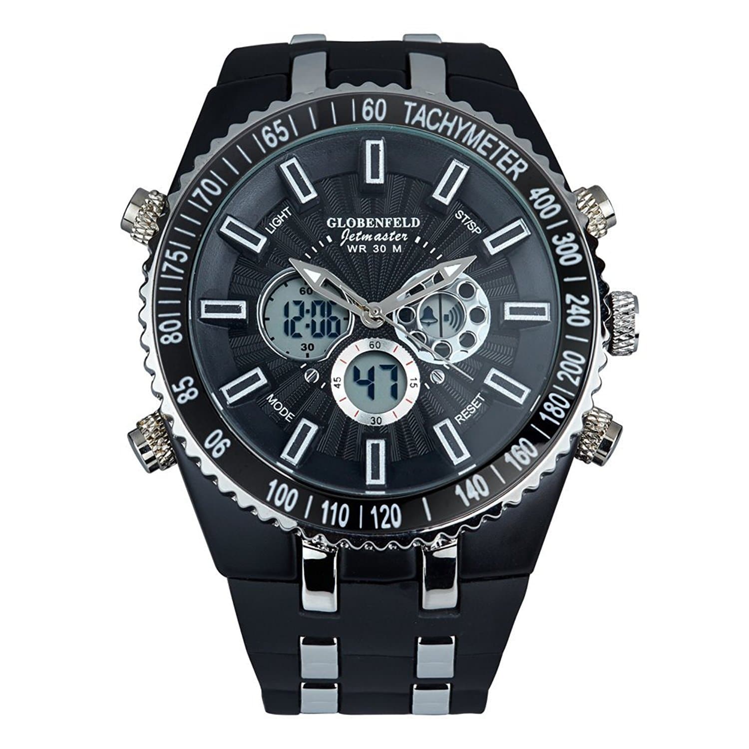 Jetmaster Men's Sports Watch - Rugged, Durable Design for the Modern Man with Jet Black Metal Case, Silicone Rubber Wrist Band, and 5 Year Manufacturer's Warranty