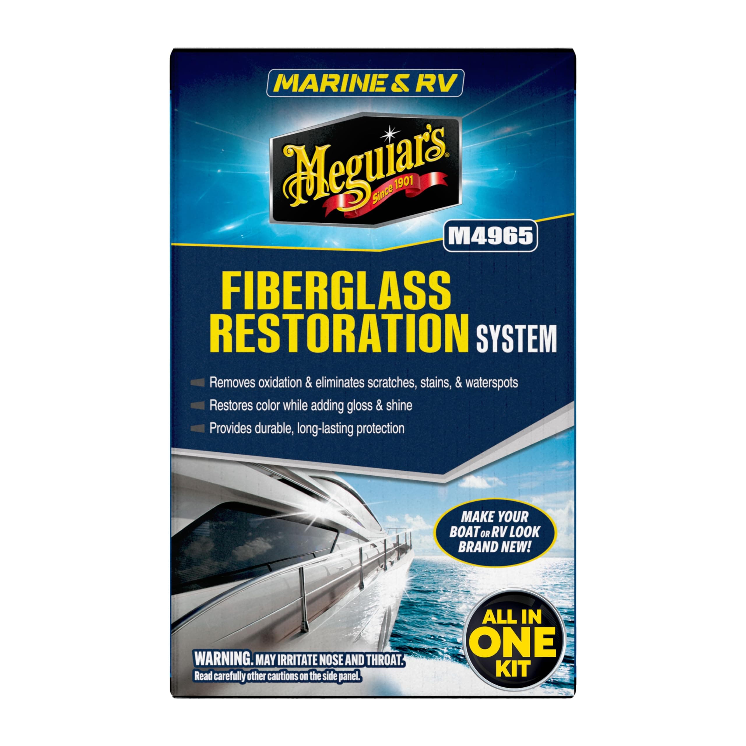Marine/RV Fiberglass Restoration System, Boat Fiberglass Repair Kit with Oxidation Remover, Boat Polish and Boat Wax - 3 Count (1 Pack)