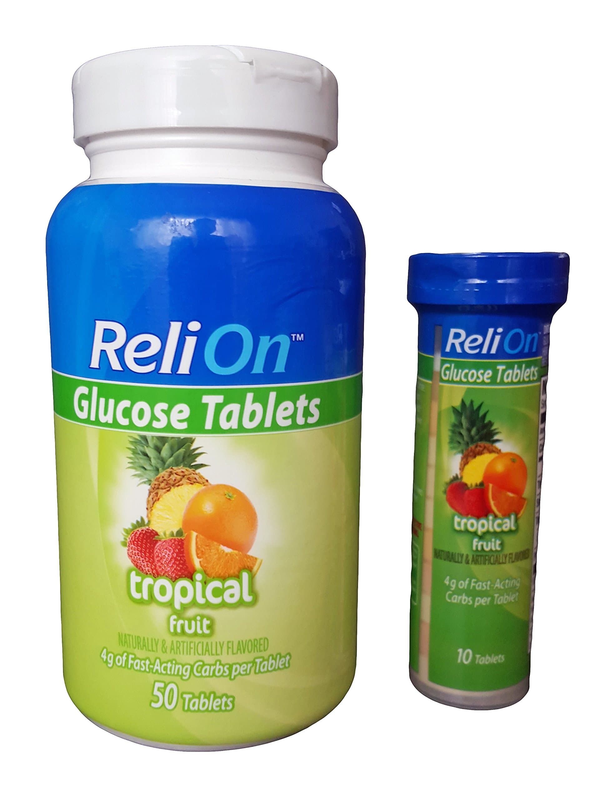 ReliOn Glucose 50 Tablets with On the Go Tube, 10 Tablets Reli On (Tropical Fruit)