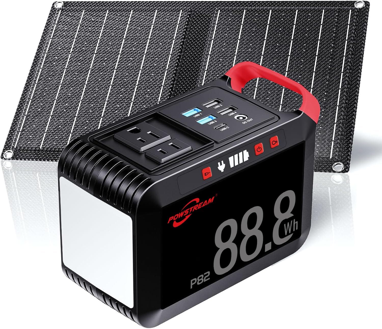 POWSTREAM - Solar Generator - 88.8Wh - Portable Power Plant with Solar Panel - Li-ion Battery with AC USB Outlet for Outdoor Camping Adventure Home