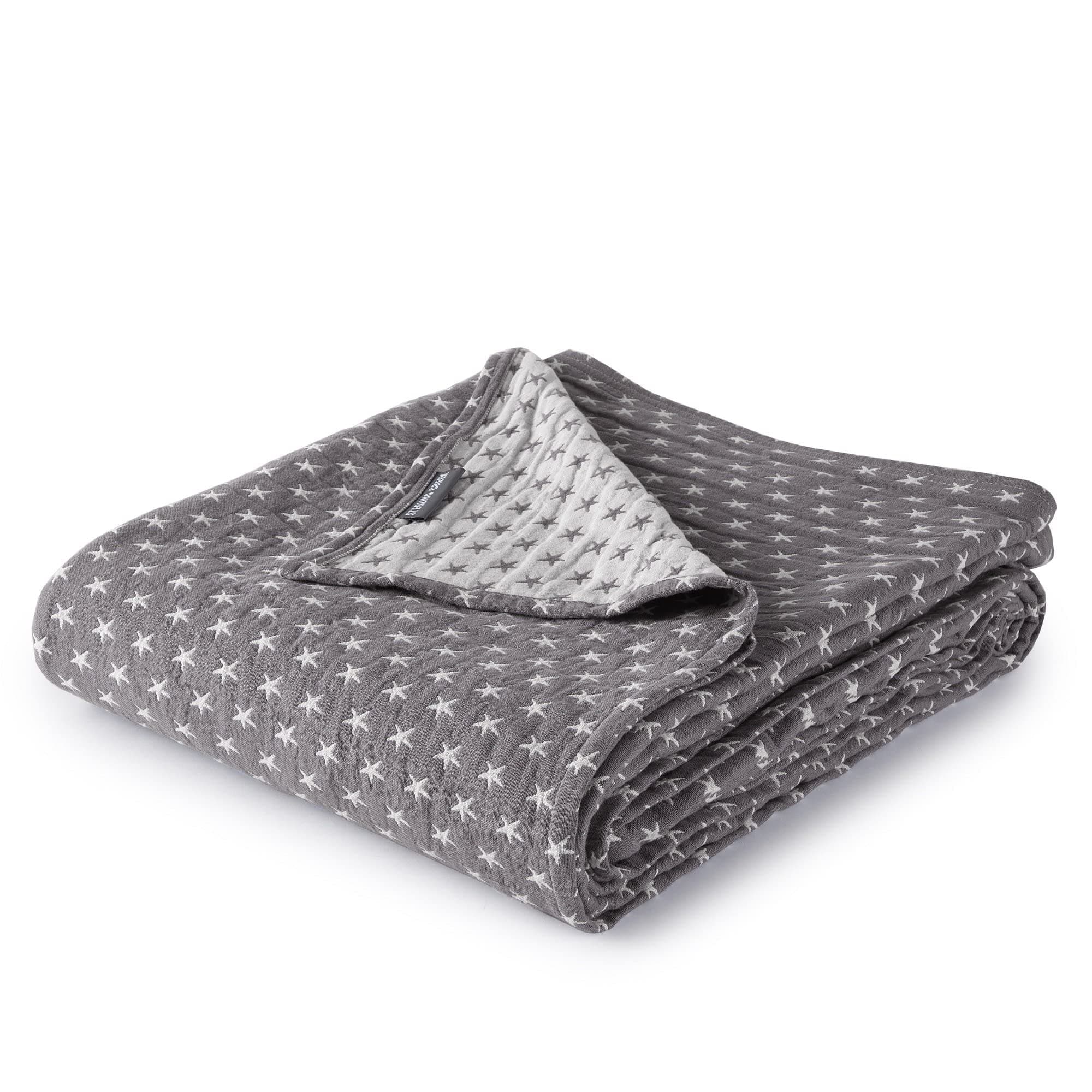 Sterling CreekDawson Star Muslin Throw Blanket Three Layers Lightweight Breathable Cotton Gauzy Blanket for Adults, All Season (Throw, Gray)