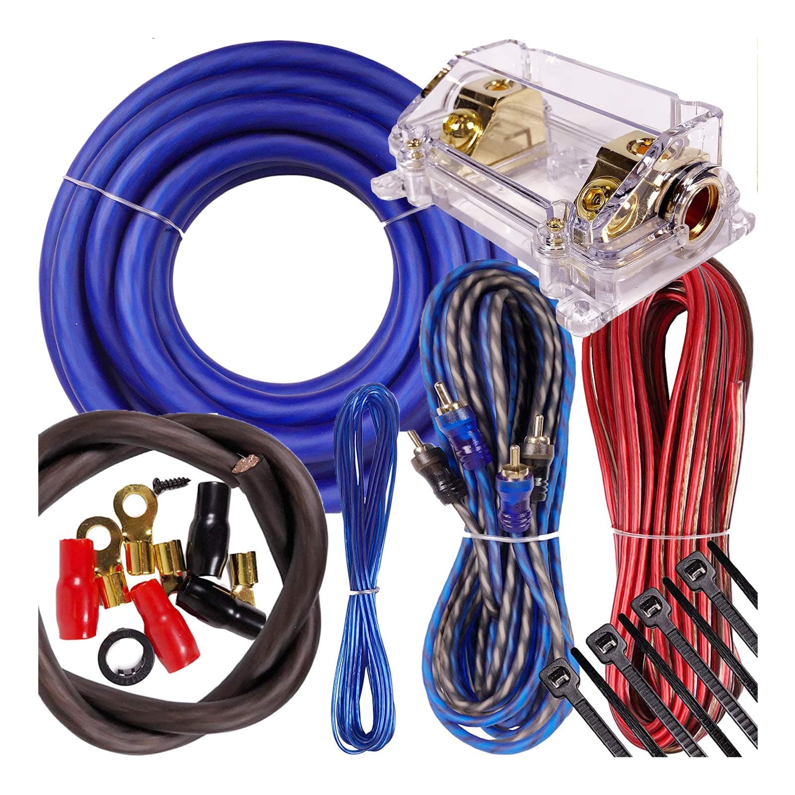 Complete 5000W to 8000W Gravity 0 Gauge Amplifier Installation Wiring Kit Amp PK3 0 Ga Blue - for Installer and DIY Hobbyist - Perfect for Car/Truck/Motorcycle/RV/ATV