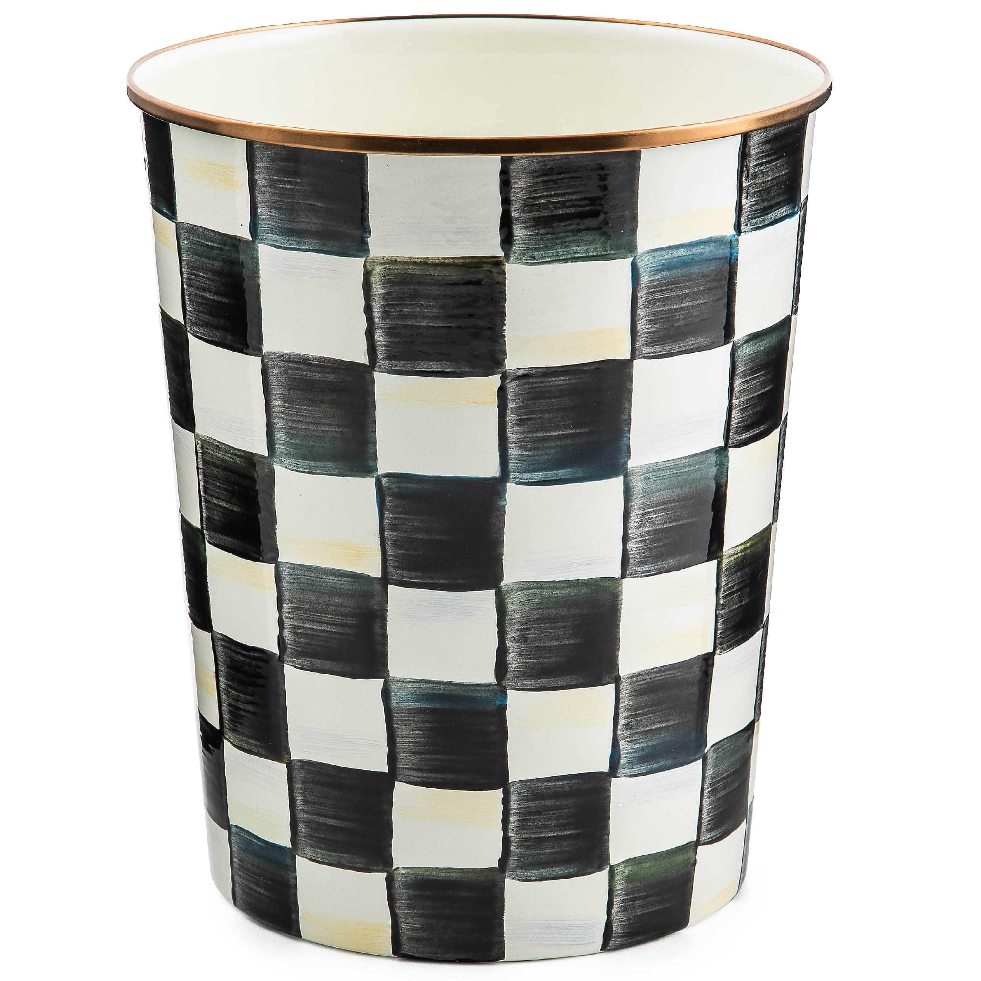 Waste Bin, Decorative Bedroom Trash Can or Bathroom Trash Can, Black-and-White Courtly Check