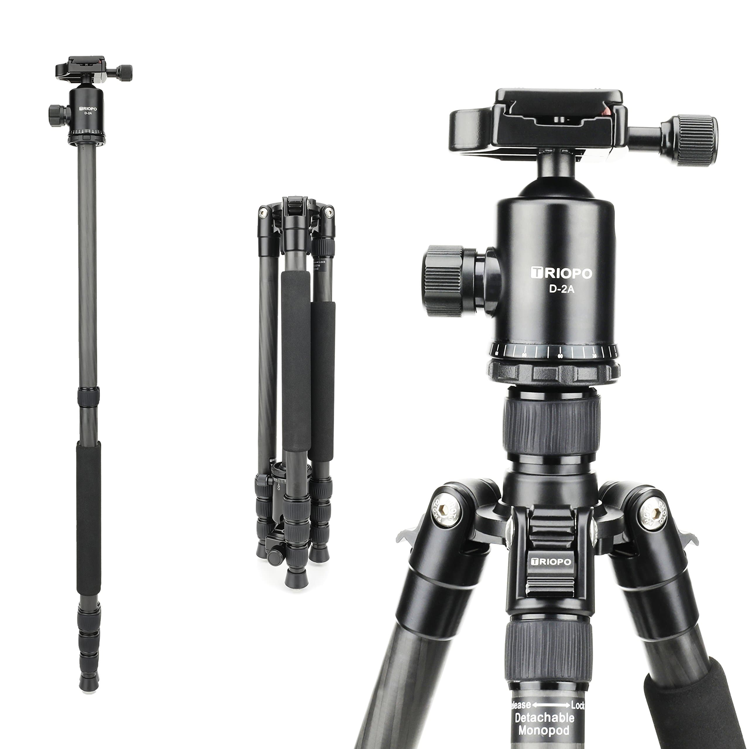 Triopo Camera Tripod 168.5cm (66.3''), Ultralight Carbon Fibre Travel Tripod Monopod with 360 Degree Panorama Ball Head, Quick Release Plate for Camcorder SLR DSLR Camera Canon Nikon Sony