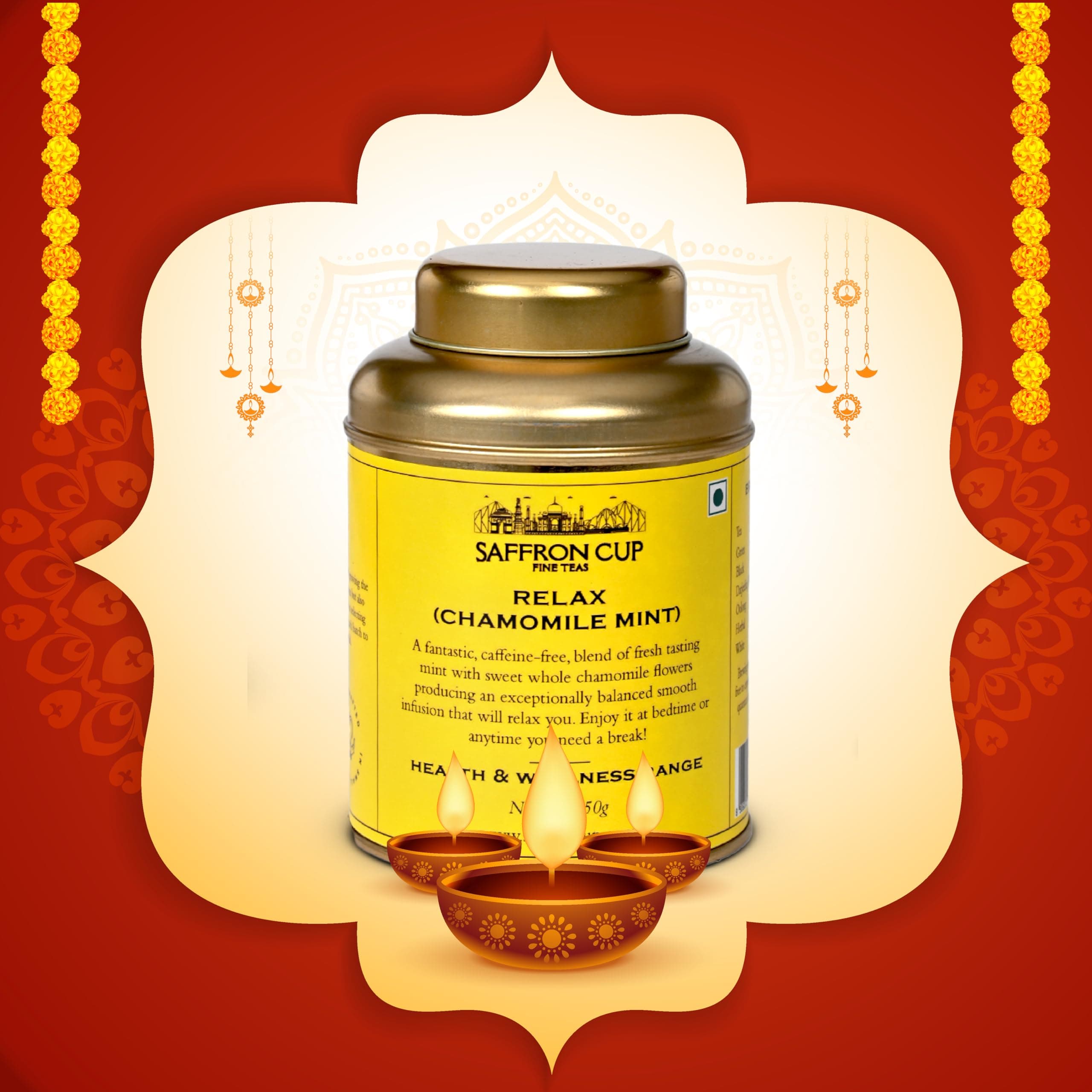 Saffron Cup Chamomile & Mint Herbal Loose Tea 50g | Relaxation & Wellness Tea | Rich in Antioxidants, Supports Cold Relief & Heart Health | 100% Natural | Diwali Gift for Family & Friends