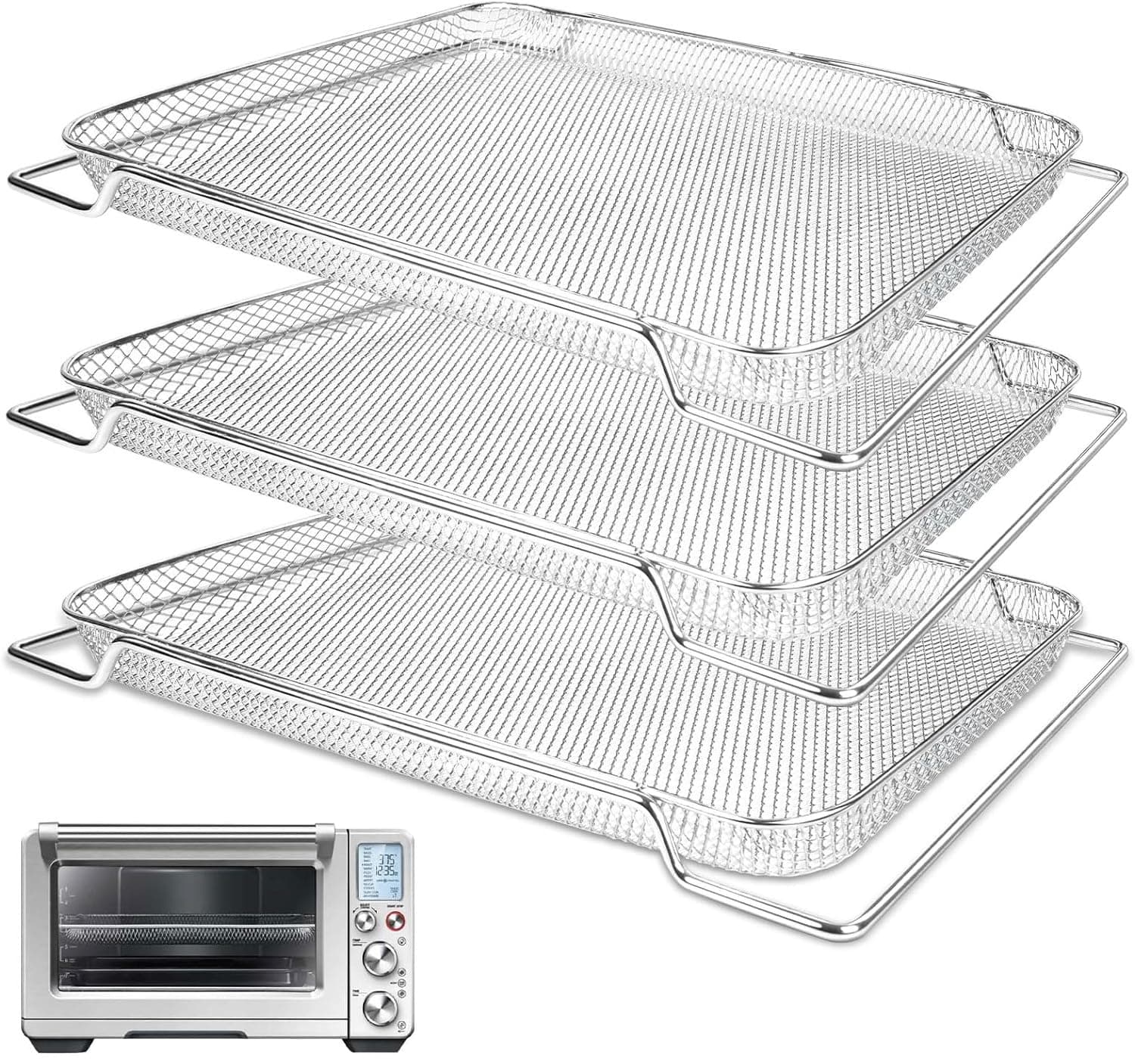 Air Fryer Basket for Breville Smart Oven Air Fryer Pro, 3pcs Stainless Steel Mesh Baskets Air Fryer Accessories, Mesh Tray for Oven, Microwave Ovenro (for Breville:16.5"D x 12"W x 1.1"H)