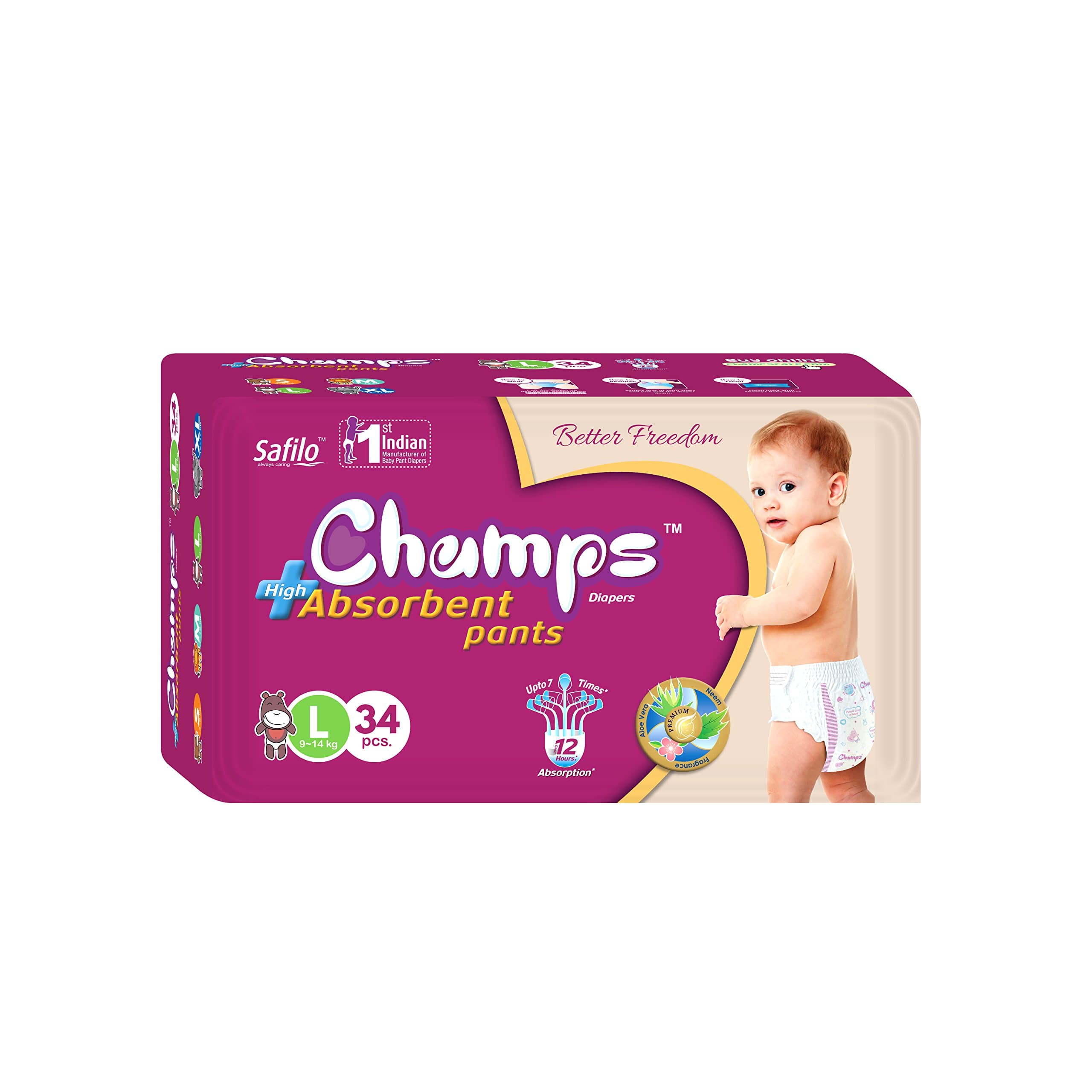 Champs -High Absorbent Pants, Large (White, 34 Pieces)