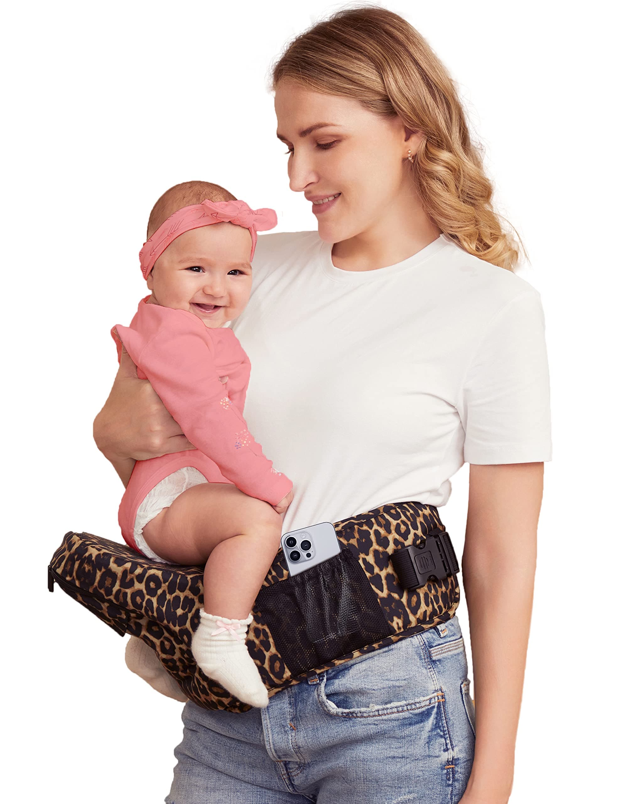 Hip Baby Carrier, BABYMUST Toddler Hip Carrier for Baby Child Infant with Adjustable Long Waistbands, Various Pockets, and Ergonomic No-Slipped Seat Perfect for 8-66lbs All-Seasons Leopard