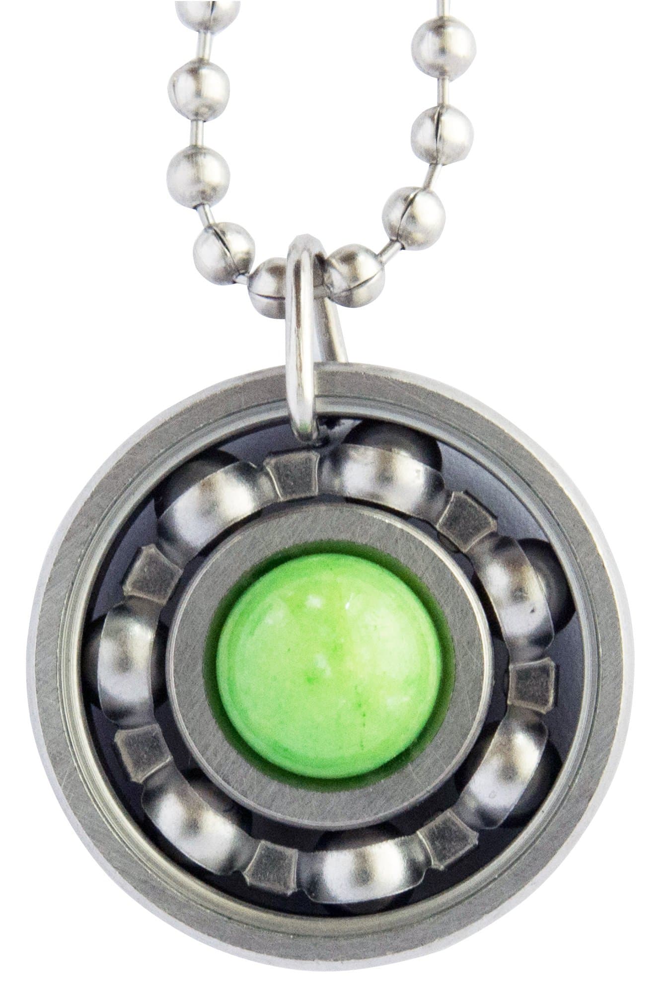 Green Apple Jade Roller Derby Skate Bearing Pendant Necklace (18" or 24" Chain)