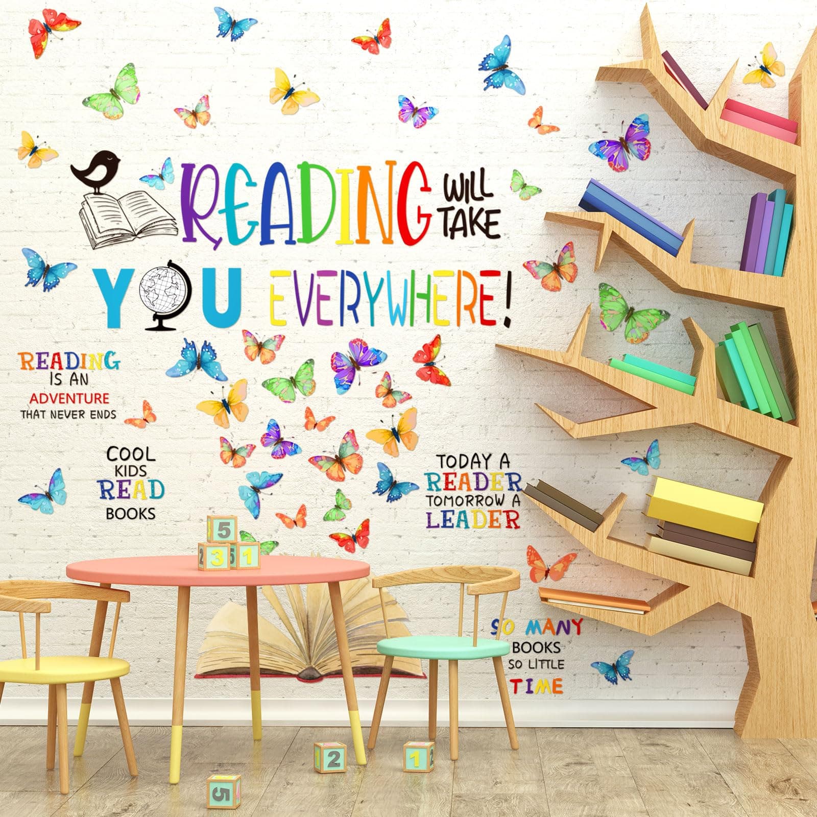 Leinuosen Kids Wall Decals Classroom Colorful Inspirational Decals Daycare Playroom Wall Decor Motivational Positive Saying Sticker(Reading Will Take)