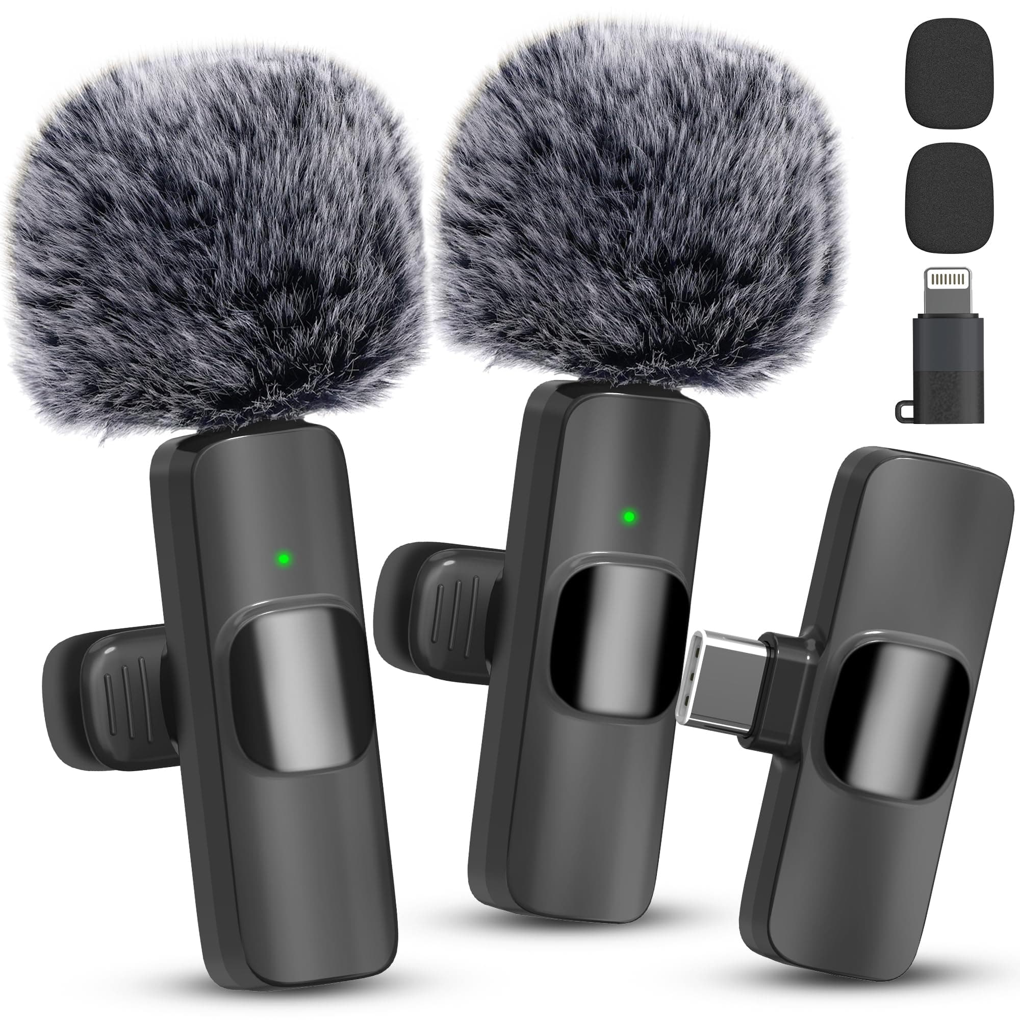 Wireless Microphone for iPhone, Android Wide Compatibility Noise Reduction Clear Sound Lavalier Microphone for Podcast, Video Recording, Live Streaming, YouTube, Tiktok, Vlog, 2 Pack