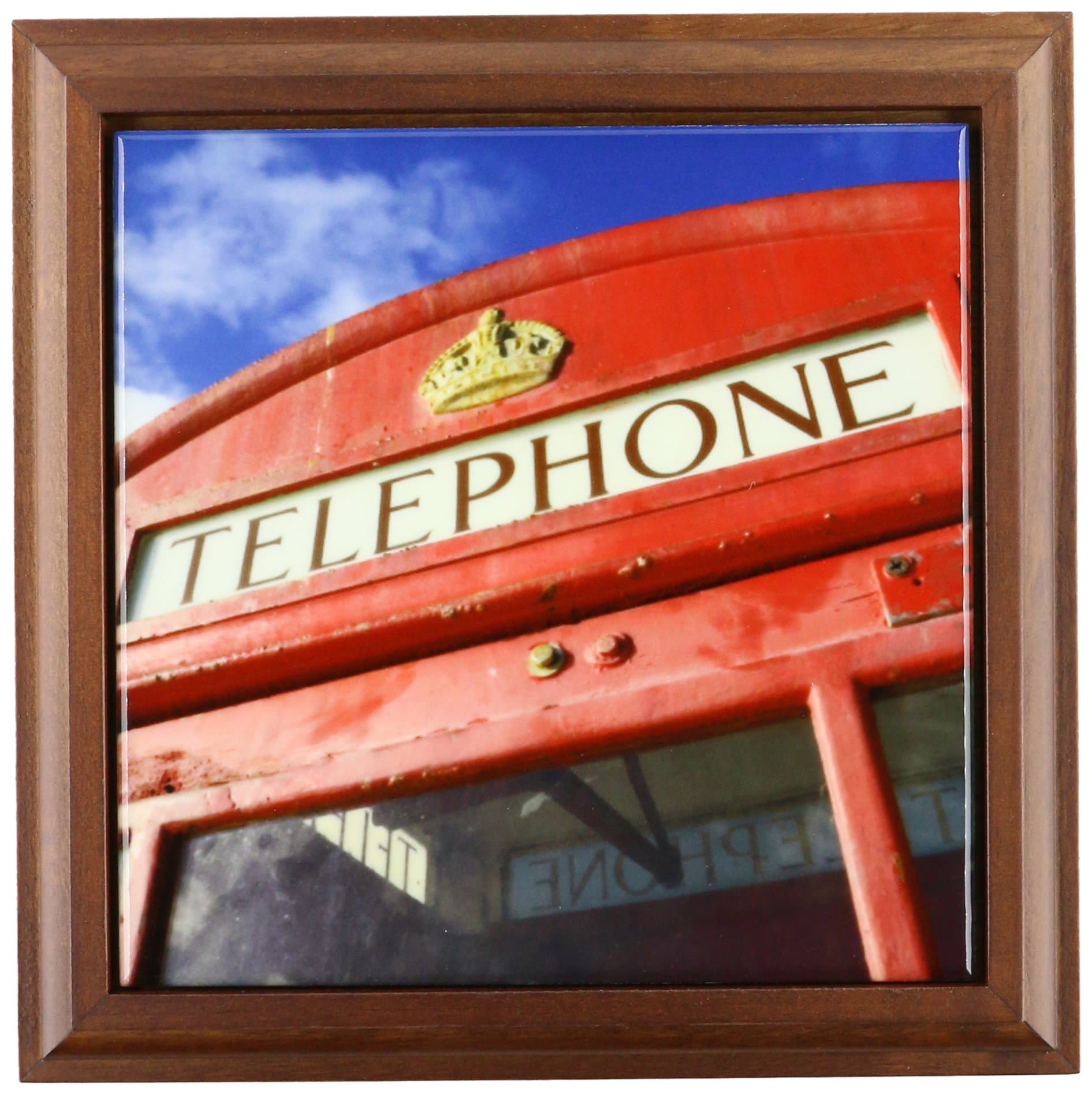 3dRose ft_207352_1 Caribbean, BVI, Marina Cay Pussers Red Box English Telephone Framed Tile, 8 by 8"