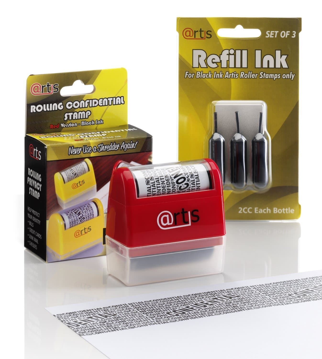 Artis Confidential Stamp & Refill Pack, Privacy ID Protection Self Inking Stop Identity Theft Erase-It Hide Ink Roller