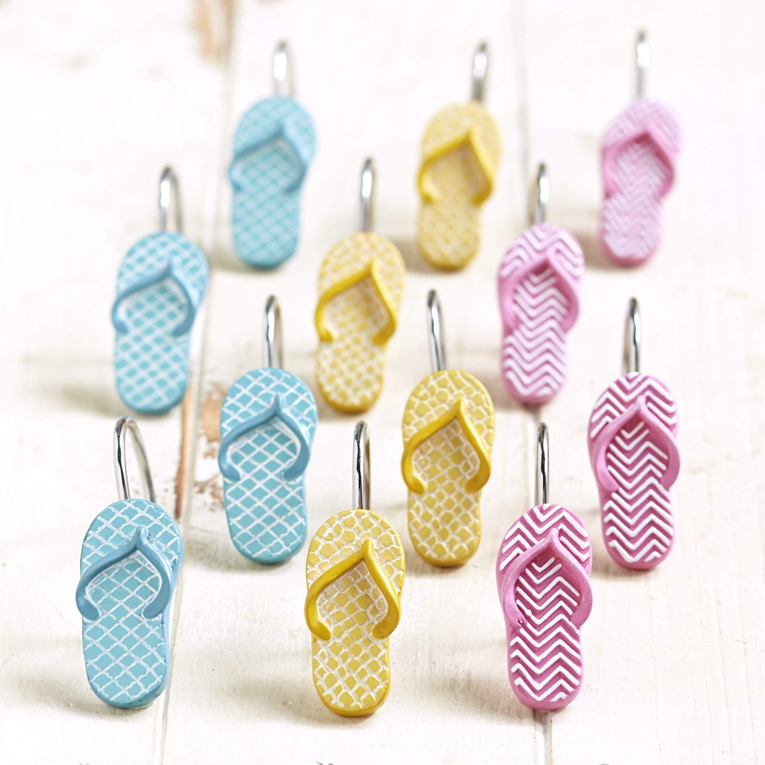 The Lakeside Collection Flip Flop Shower Curtain Hooks - Beach Themed Accent Rings - Set of 12