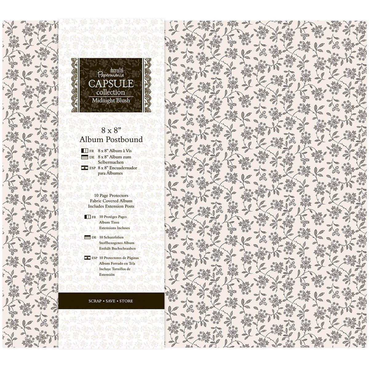 Papermania 8 x 8-Inch Capsule Postbound Album with 10-Page Protectors, Midnight Blush