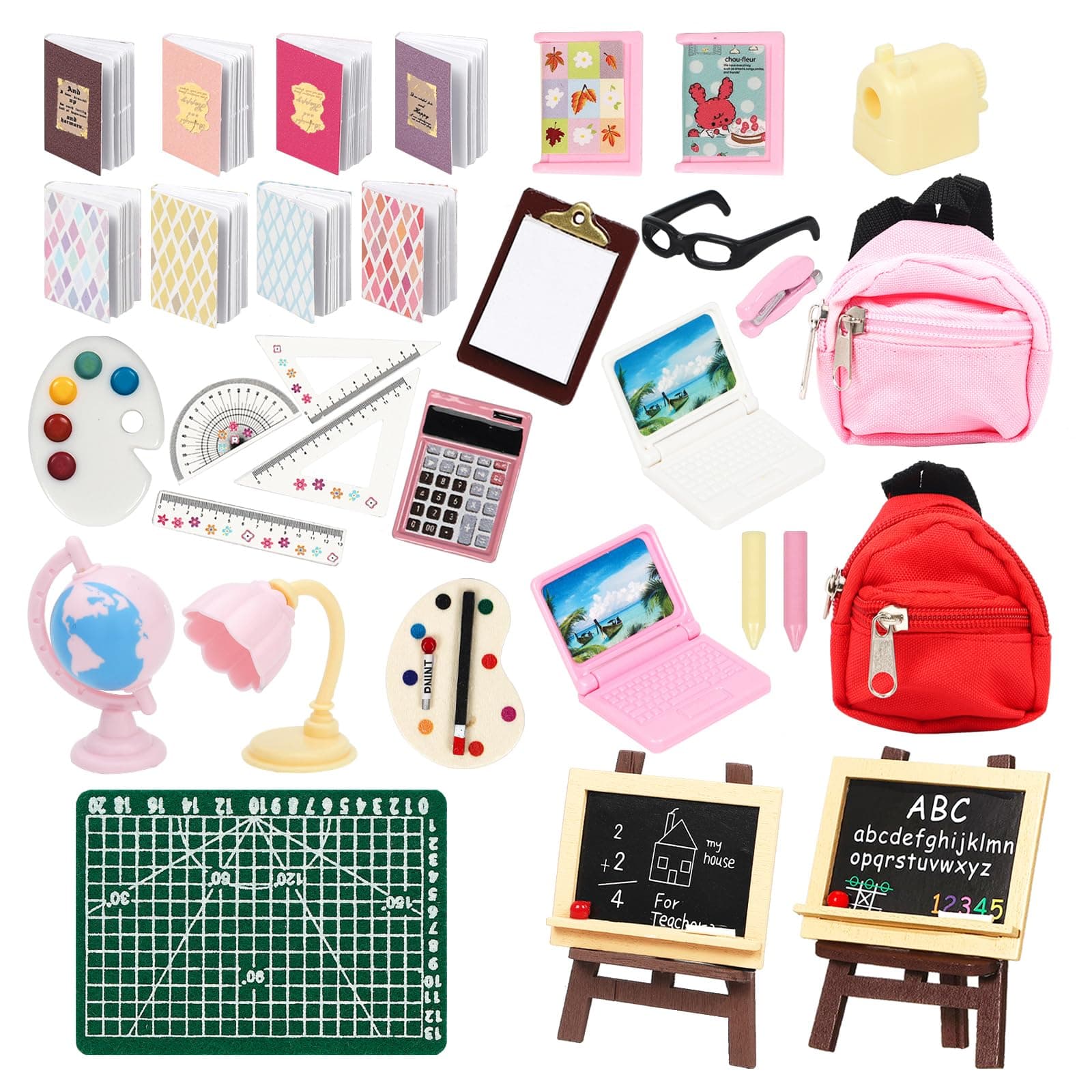 ONEST 34 Pieces Doll House School Supplies Mini School Accessories Dollhouse Toy Home Miniature Model DIY Doll Accessories