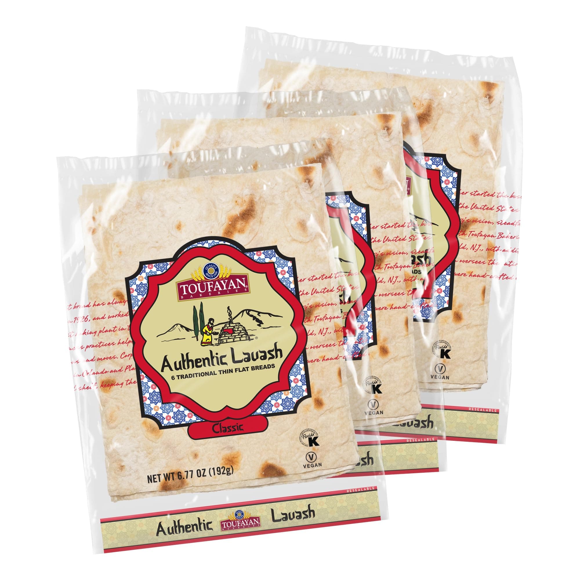 Authentic Lavash Bread – Traditional Hand-Stretched Thin Flatbread, 3 Pack (18 Total Lavash), Vegan