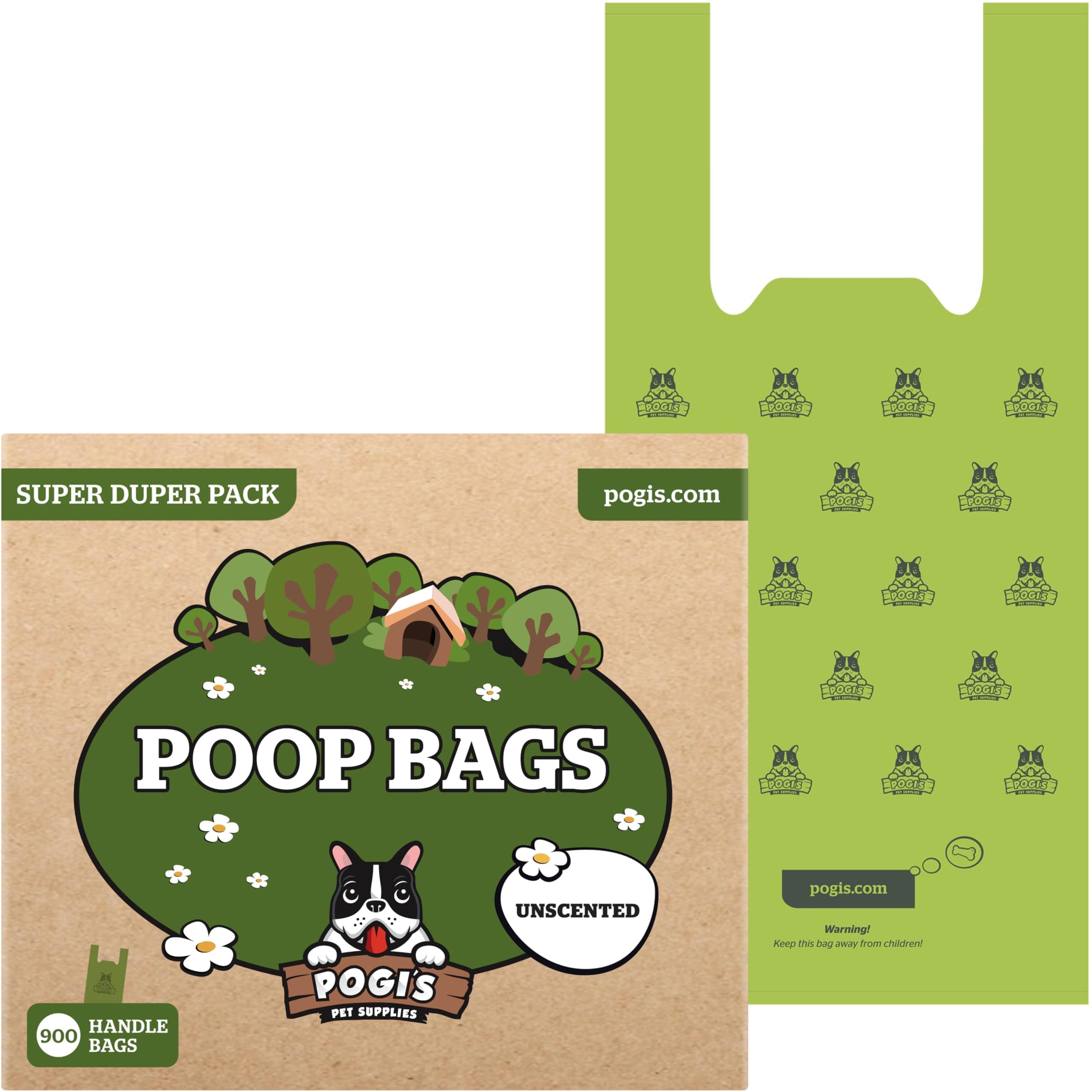 Pogi’s Dog Poop Bags with Handles – Extra-Thick, Leak-Proof, Large, Unscented, 900-Count