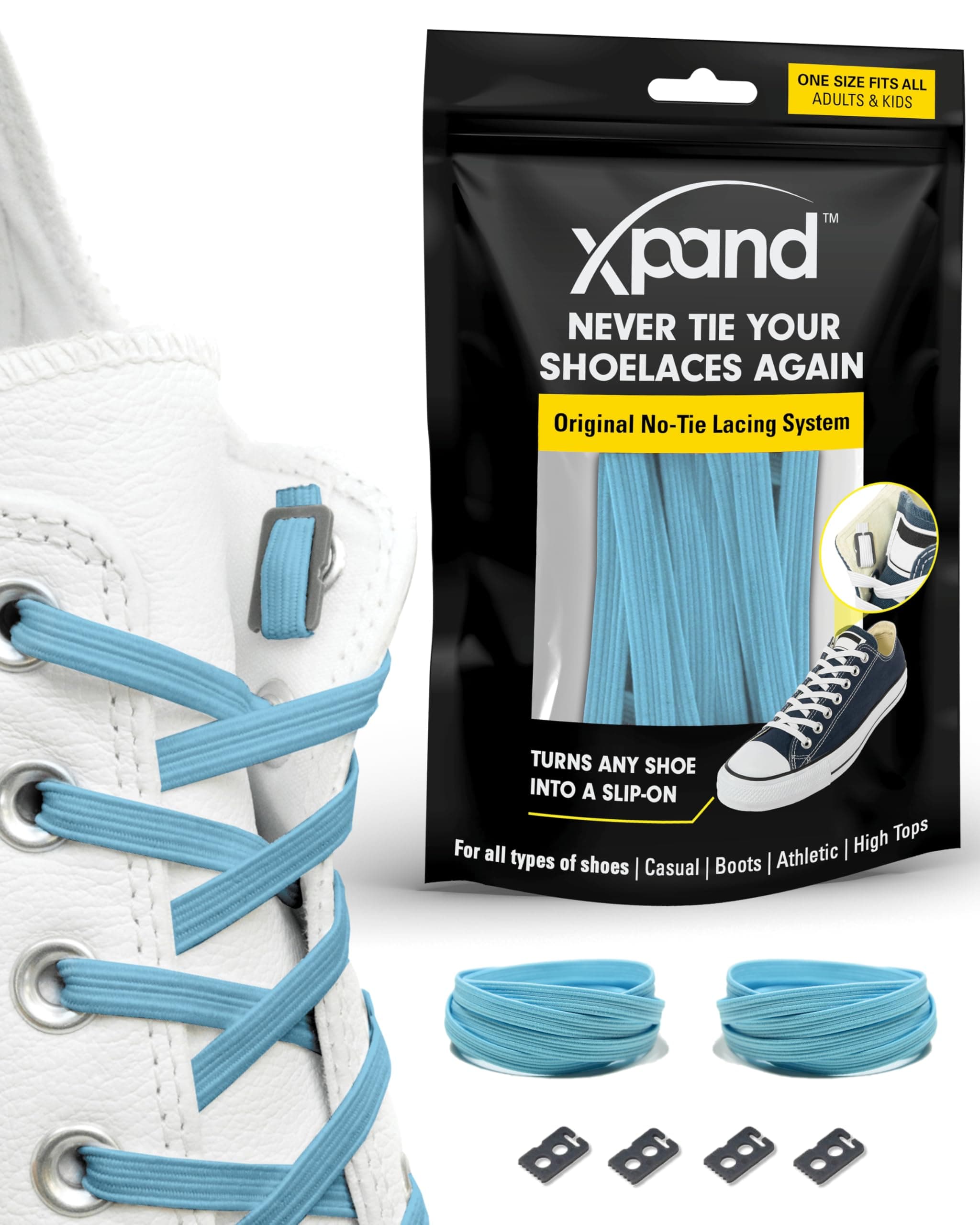 Xpand® No Tie Shoelaces - Flat Elastic Laces with Adjustable Tension - Slip-on Any Shoes