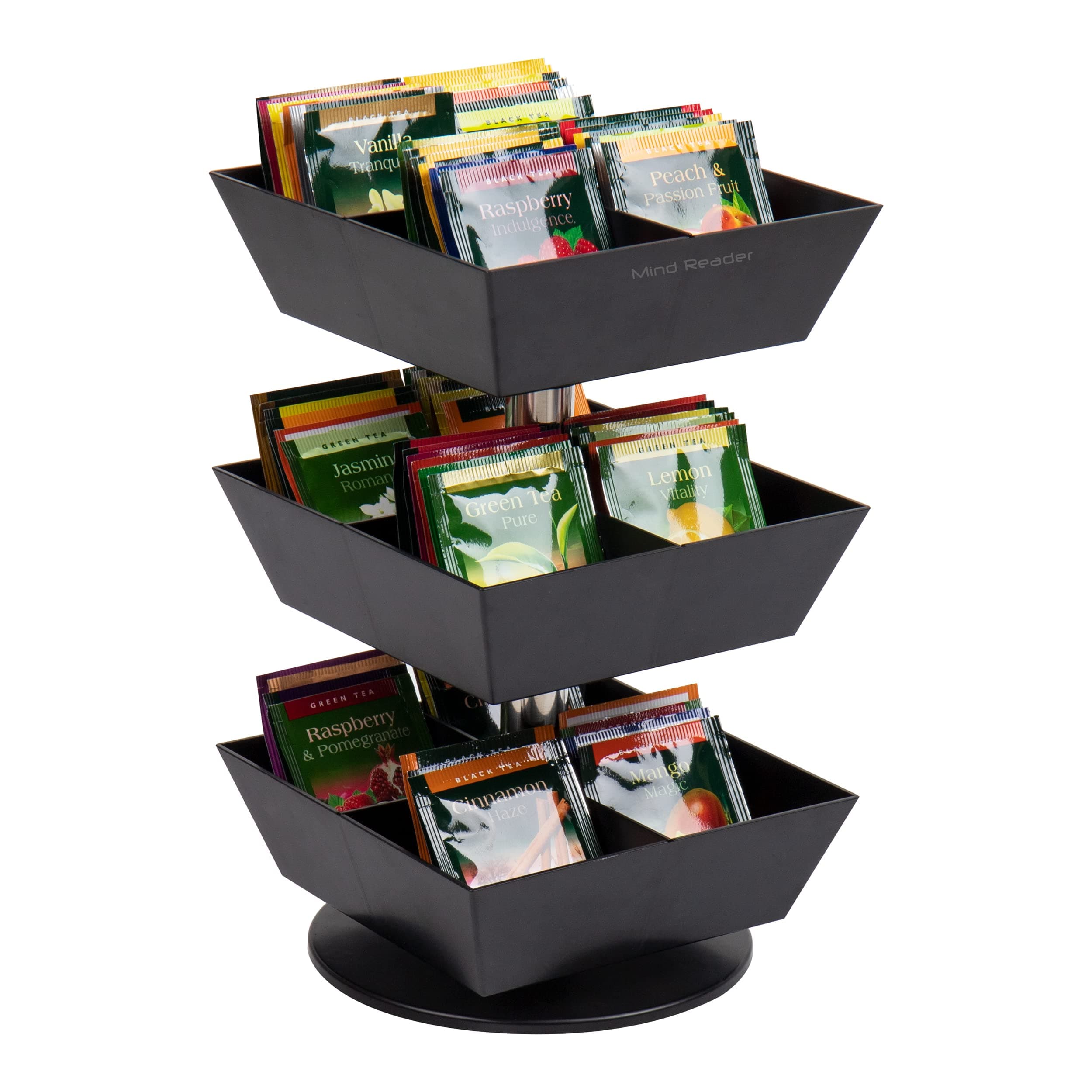 Mind Reader Tea Bag Carousel, Tea Station Organizer, Countertop Storage, Tea Stand, Kitchen, 6.75" L x 6.75" W x 11.5" H, Black