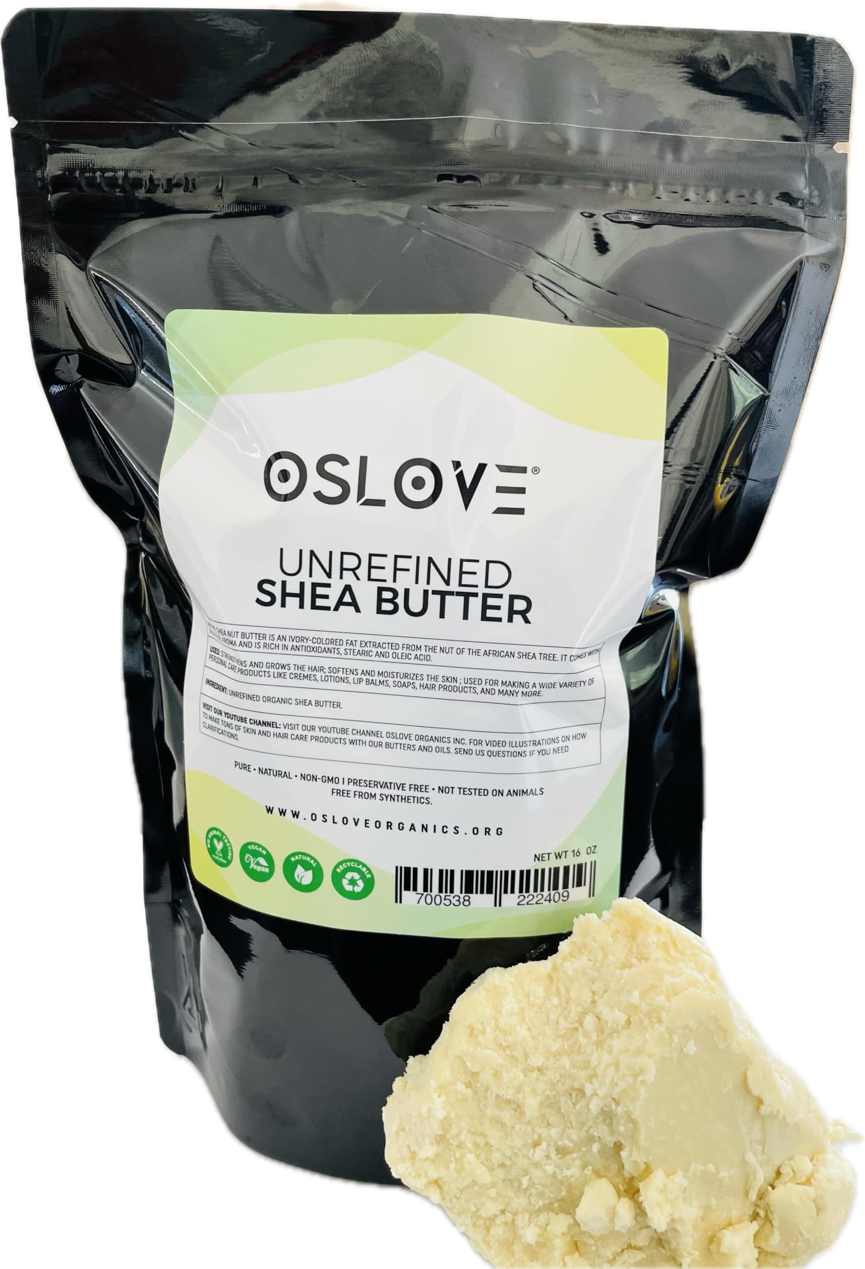 Organic Unrefined Shea Butter 1 LB Unrefined, African,100% Pure, Non-GMO, Fresh and Creamy | Use for Body/Hair moisturizing butters, Lip balms, soap base, salves and deodorants