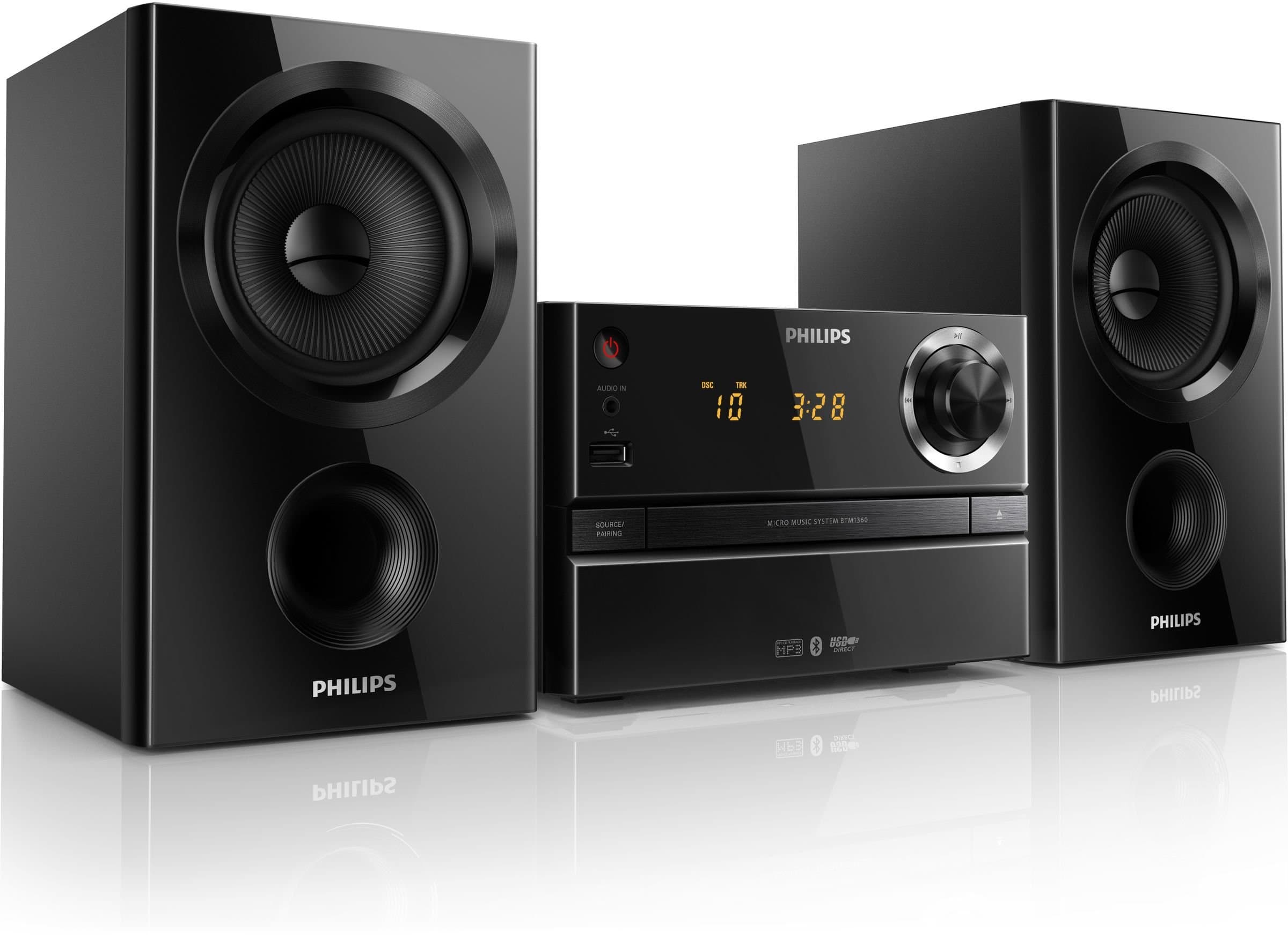 Philips BTM1360 Mini Stereo System with Bluetooth (CD, MP3, Audio-In, 30 Watt) - Black