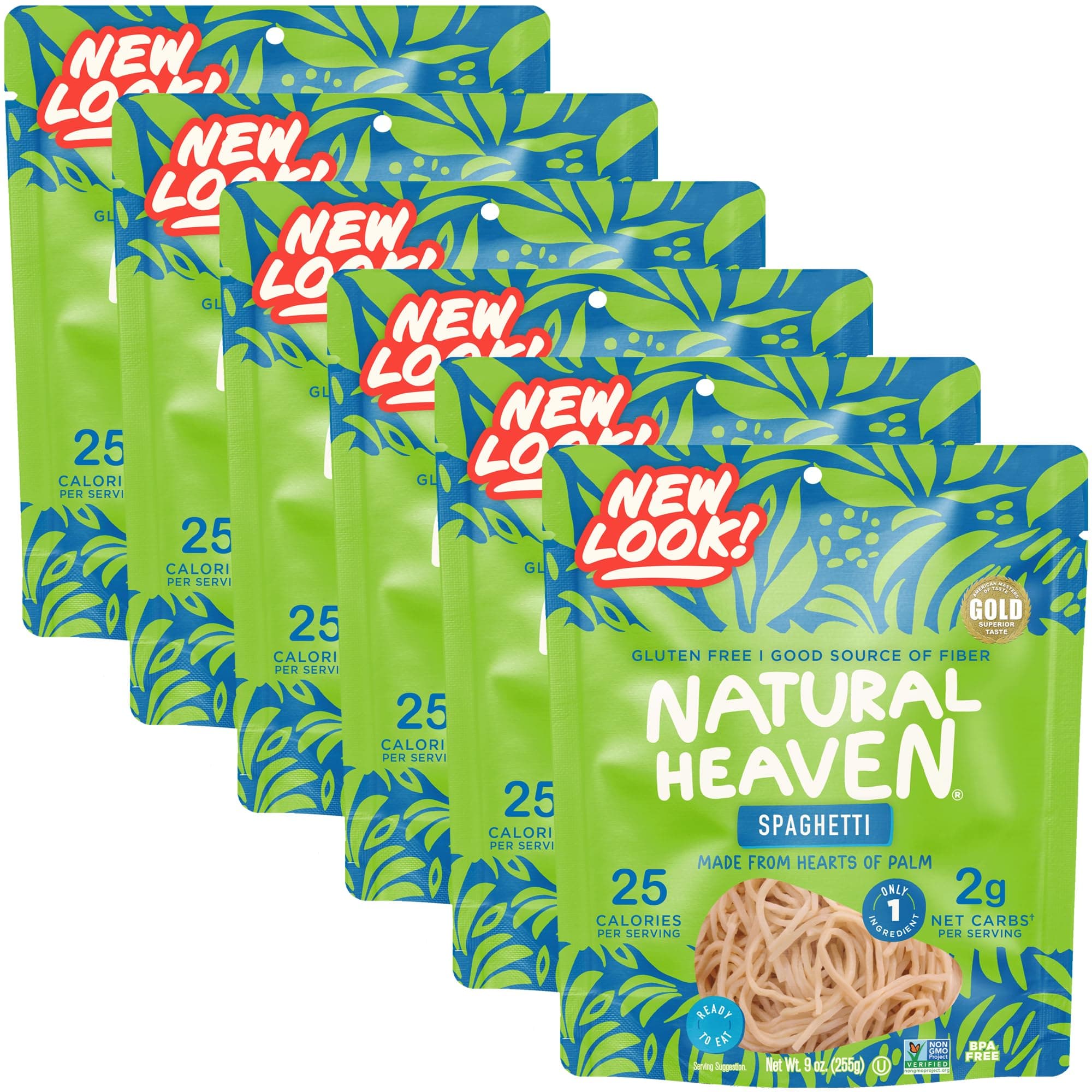 Natural Heaven Spaghetti Noodles, Hearts of Palm, 6-Pack – Naturally Rich in Potassium, Low-Calorie Veggie Pasta, Keto & Gluten-Free Food, Vegan, 9 Oz Ea