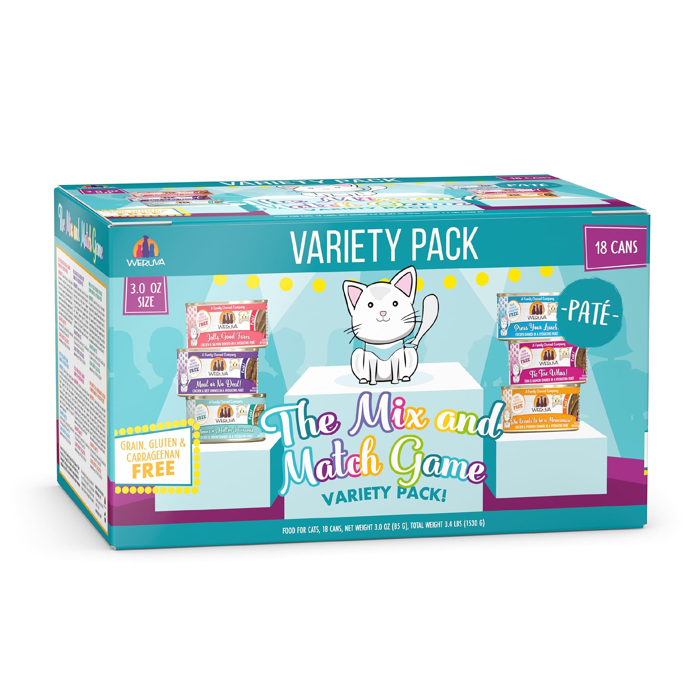 Wet Cat Food, The Mix and Match Game Pate Variety Pack, 3oz Can, Pack of 18