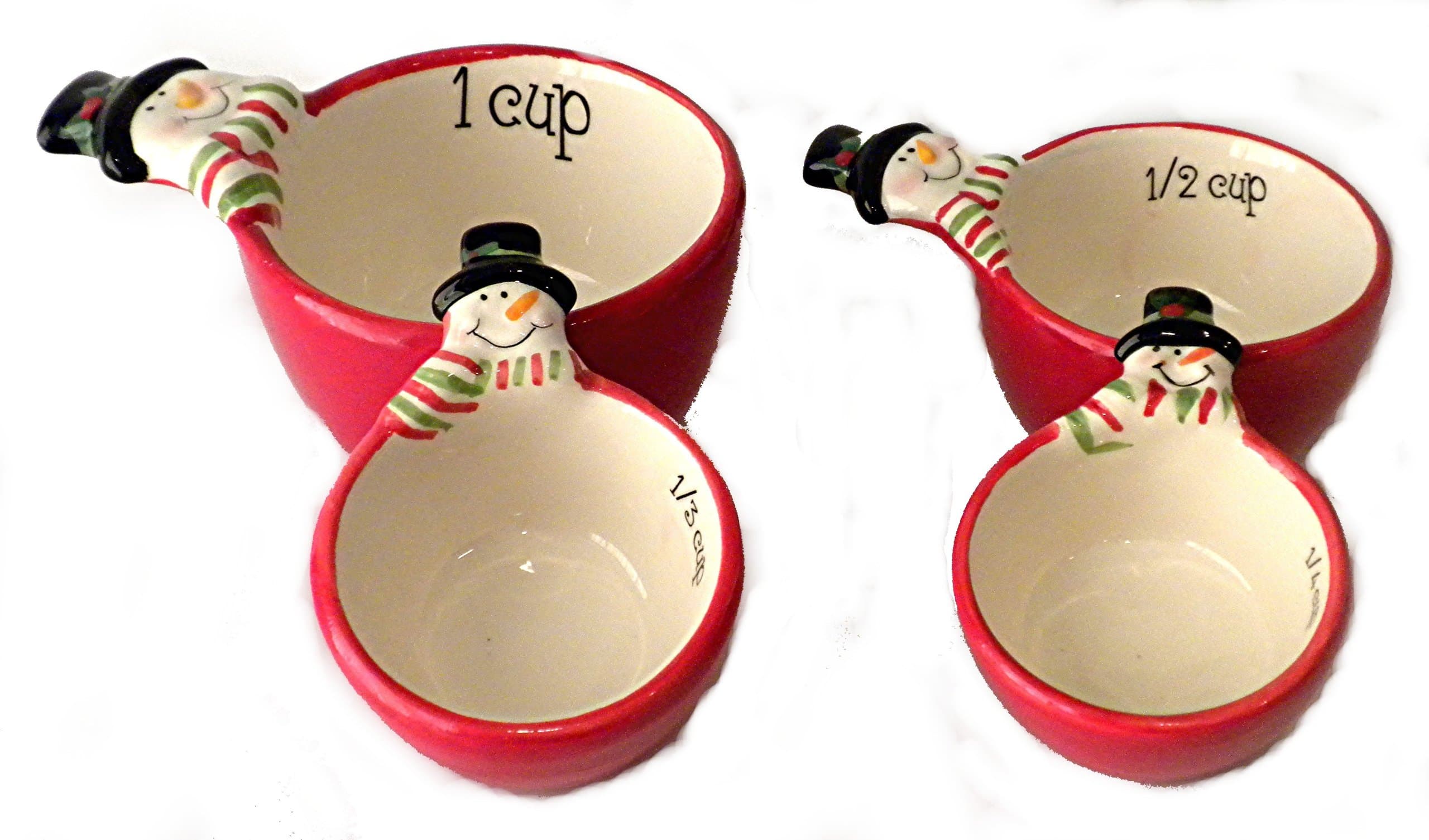 Christmas Holiday Ceramic Snowman Measuring Cups Set of 4