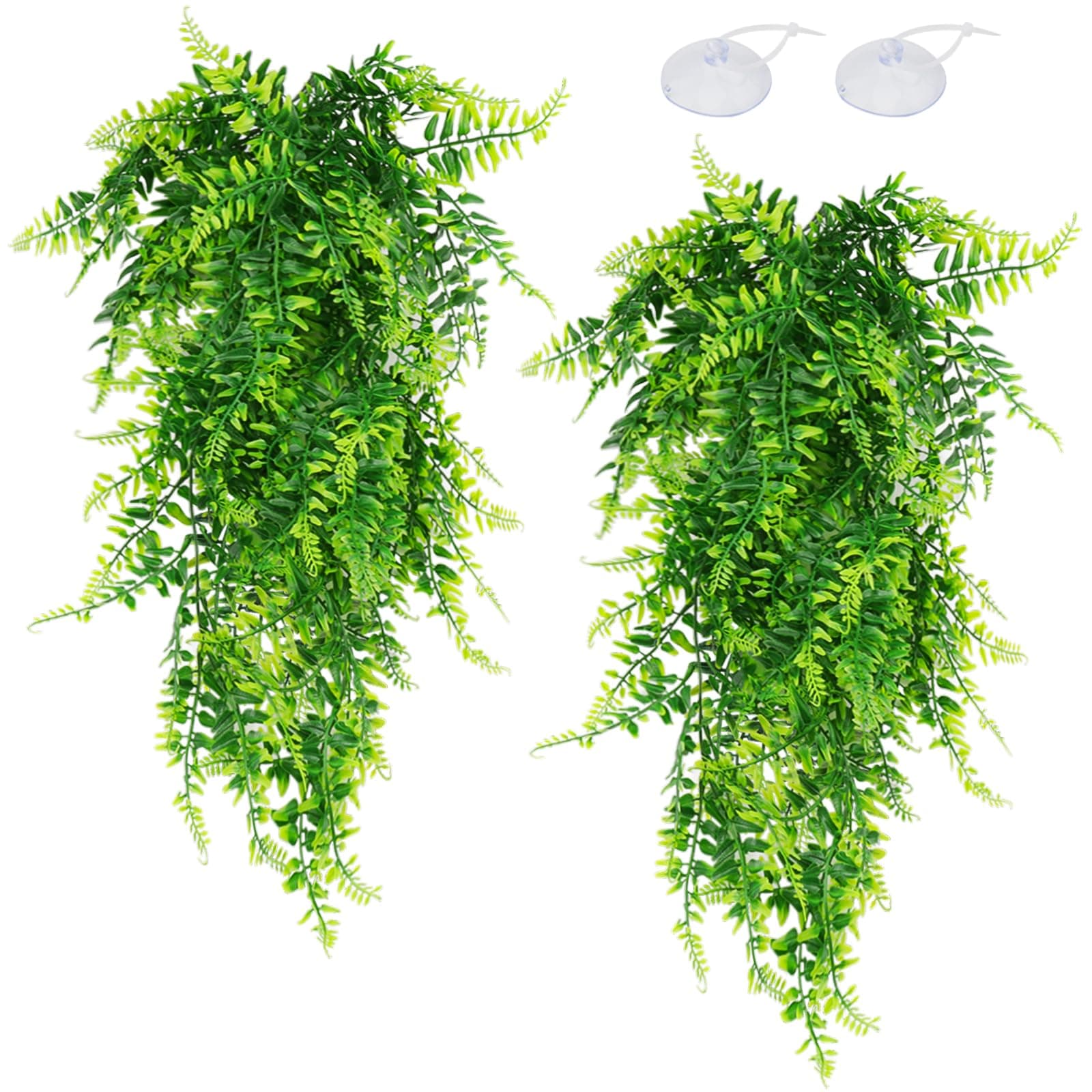 2 Pack Reptile Plants Terrarium Hanging Plant Artificial Leaves Reptile Hide with Suction Cup, Reptile Tank Accessories for Bearded Dragon Lizard Snake Geckos Chameleon