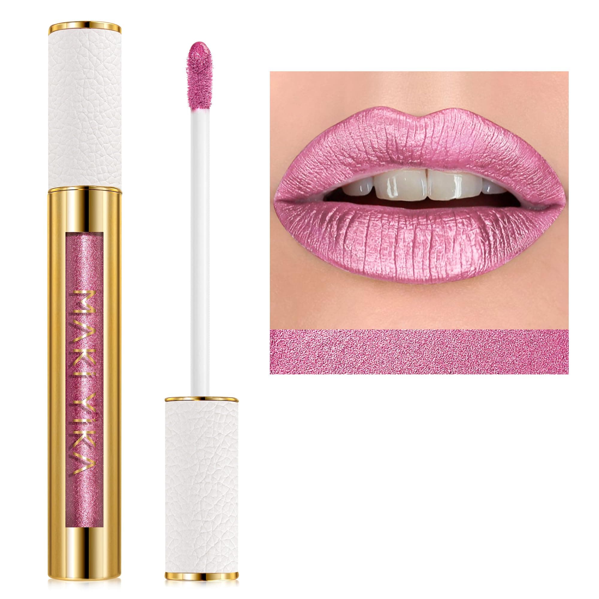 Pink Lipstick for Women Metallic Lipsticks Glitter Long Lasting Lipstick No Smudge No Transfer Liquid Lip Gloss (BR013 First Love)