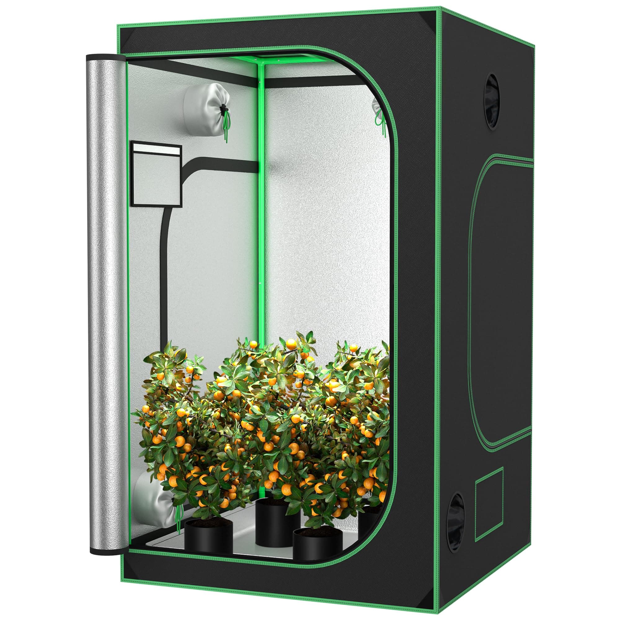 JupiterForce Grow Tent with Observation Window and Floor Tray, Mylar Hydroponic Reflective Lightproof Growing Room for Home, Plant Growing, Black, 48"x 48"x 80"