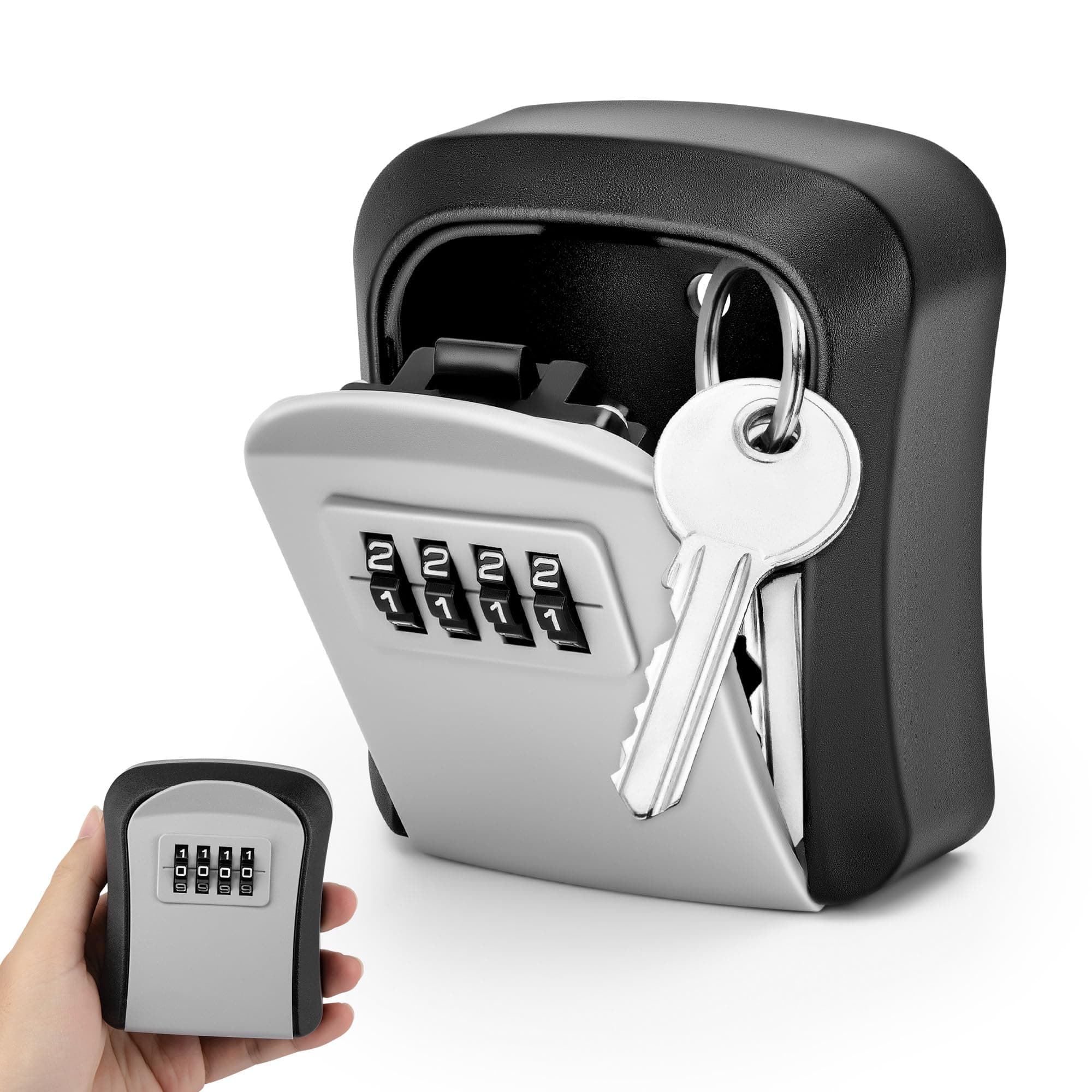 Safe Key Lock Box Wall Mounted, 4 Digits Combination Security Lockbox for Storage Spare Keys, Waterproof Portable Small Keybox for Outdoor Home Office Garage Garden (Grey)
