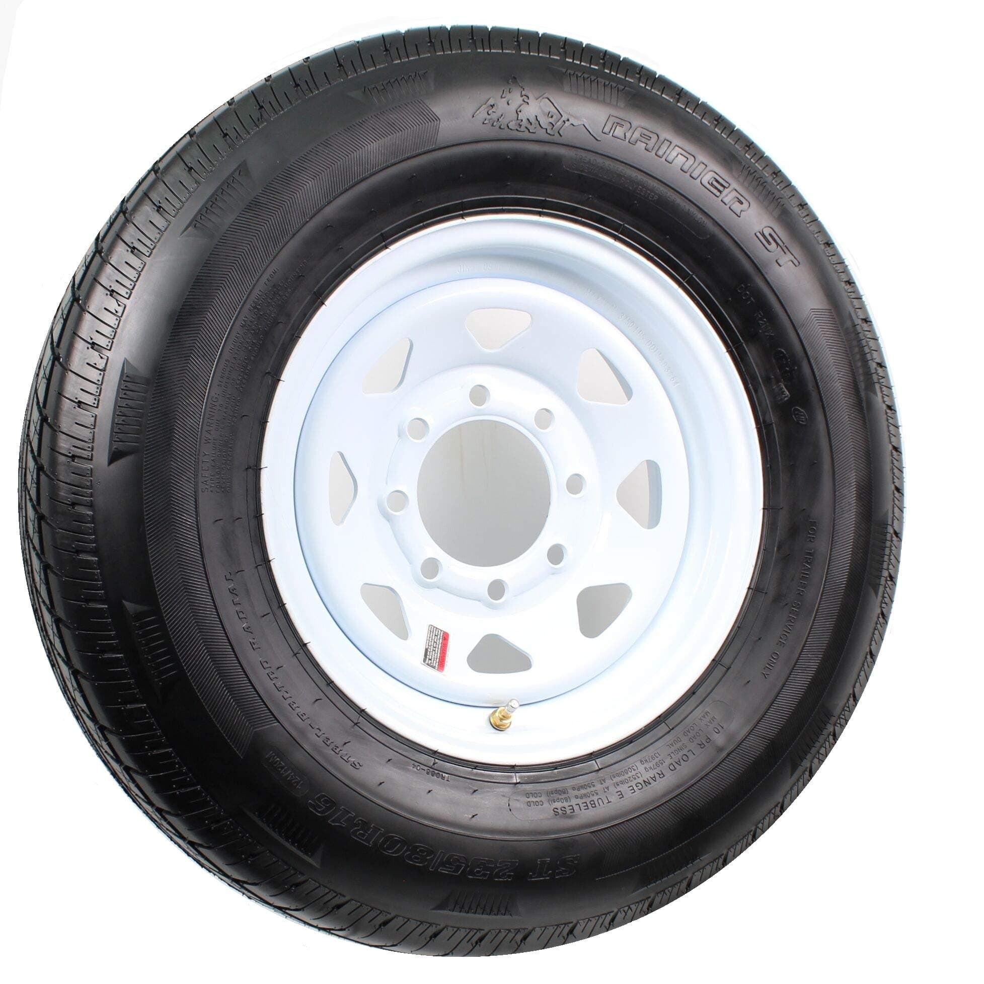 eCustomrim Radial Trailer Tire On White Rim ST235/80R16 Load Range E 8 Lug On 6.5 Spoke Wheel - 6 Year Warranty w/Free Roadside