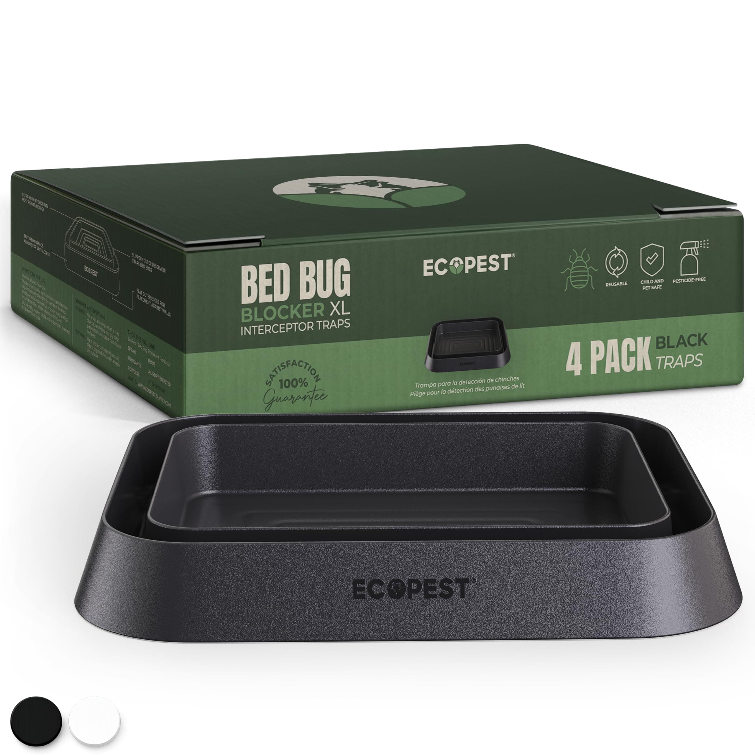 Bed Bug Interceptors – 4 Pack | Bed Bug Blocker (XL) Interceptor Traps (Black) | Extra Large Insect Trap for Bed Legs | No Chemicals or Pesticides | Monitor, Detector, and Trap for Bed Bugs